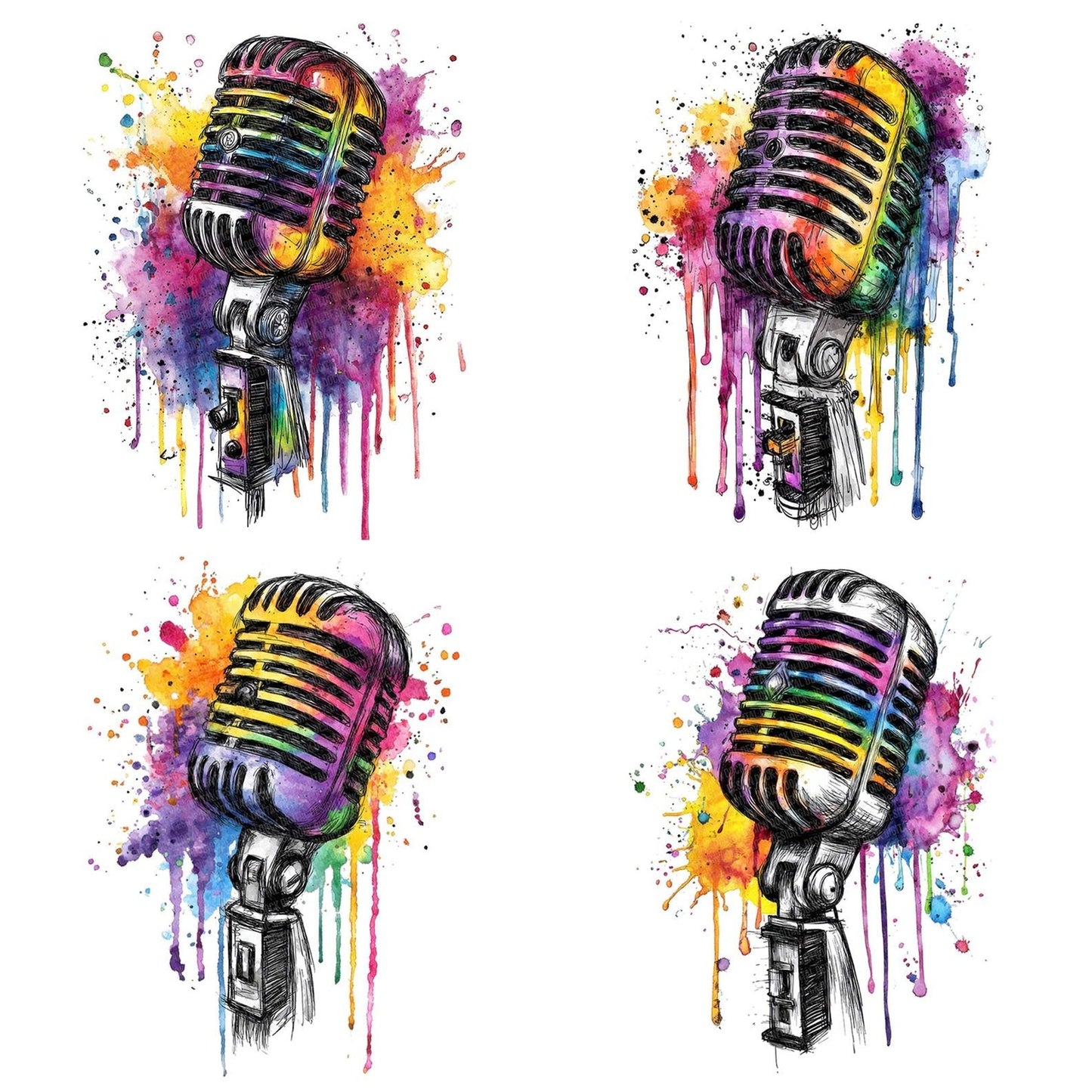 Neon Watercolour Retro Microphone Clipart Set (DDD006167)