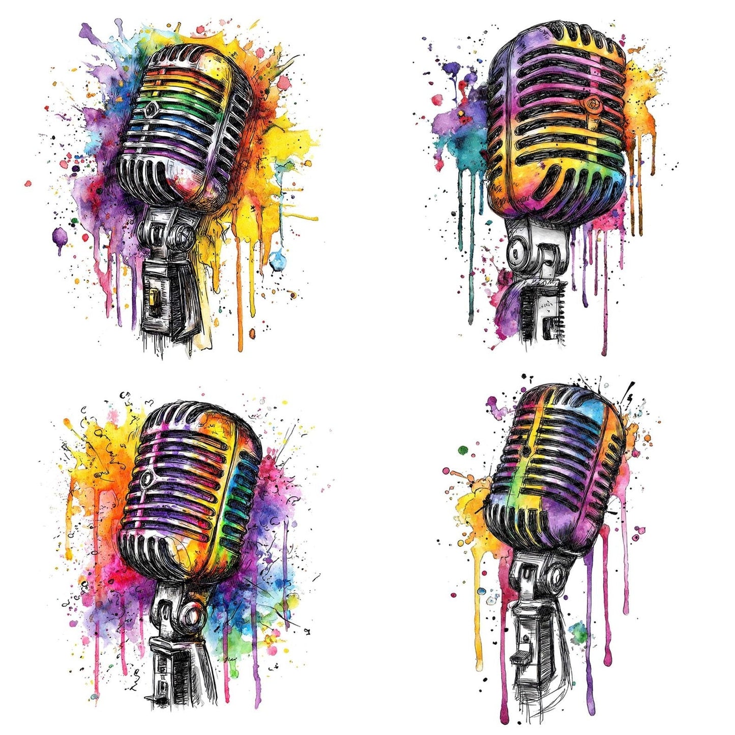 Neon Watercolour Retro Microphone Clipart Set (DDD006167)