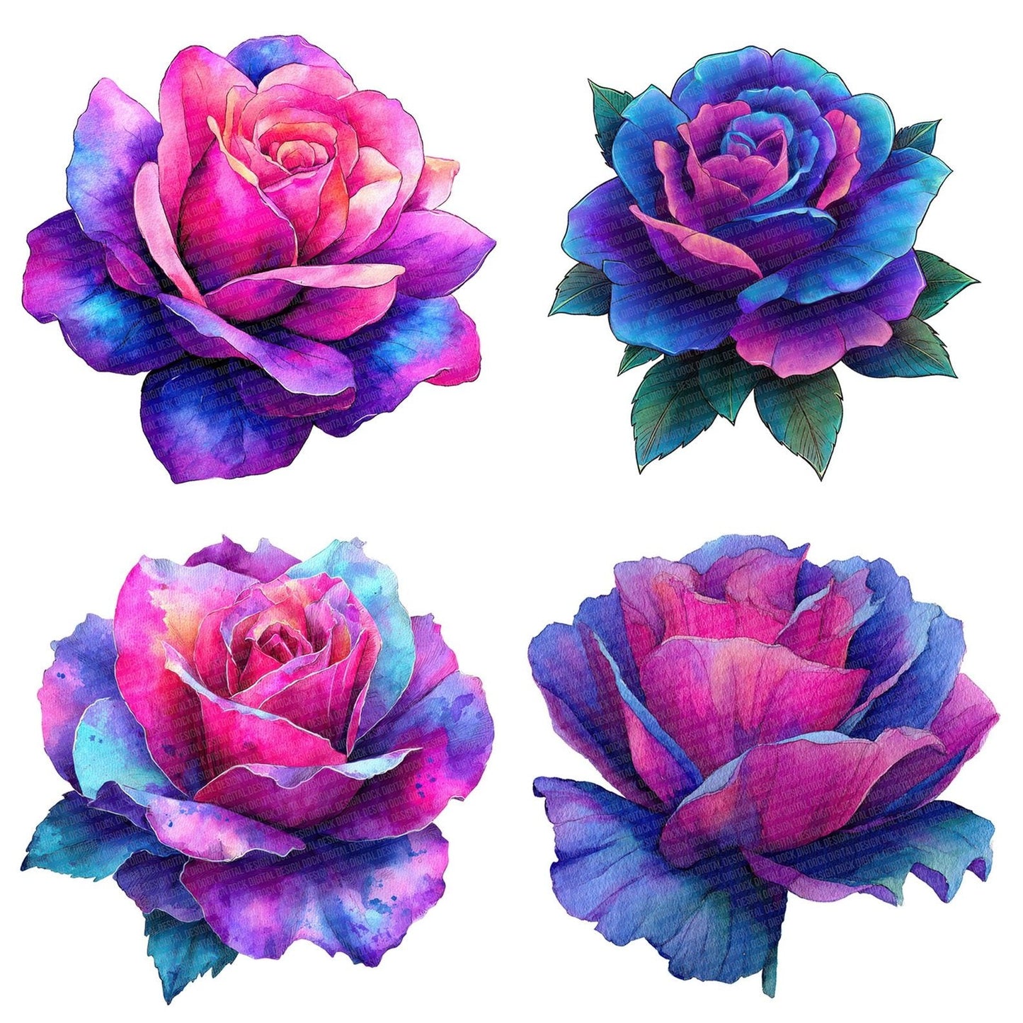 Neon Watercolour Rose Clipart Set (DDD006168)