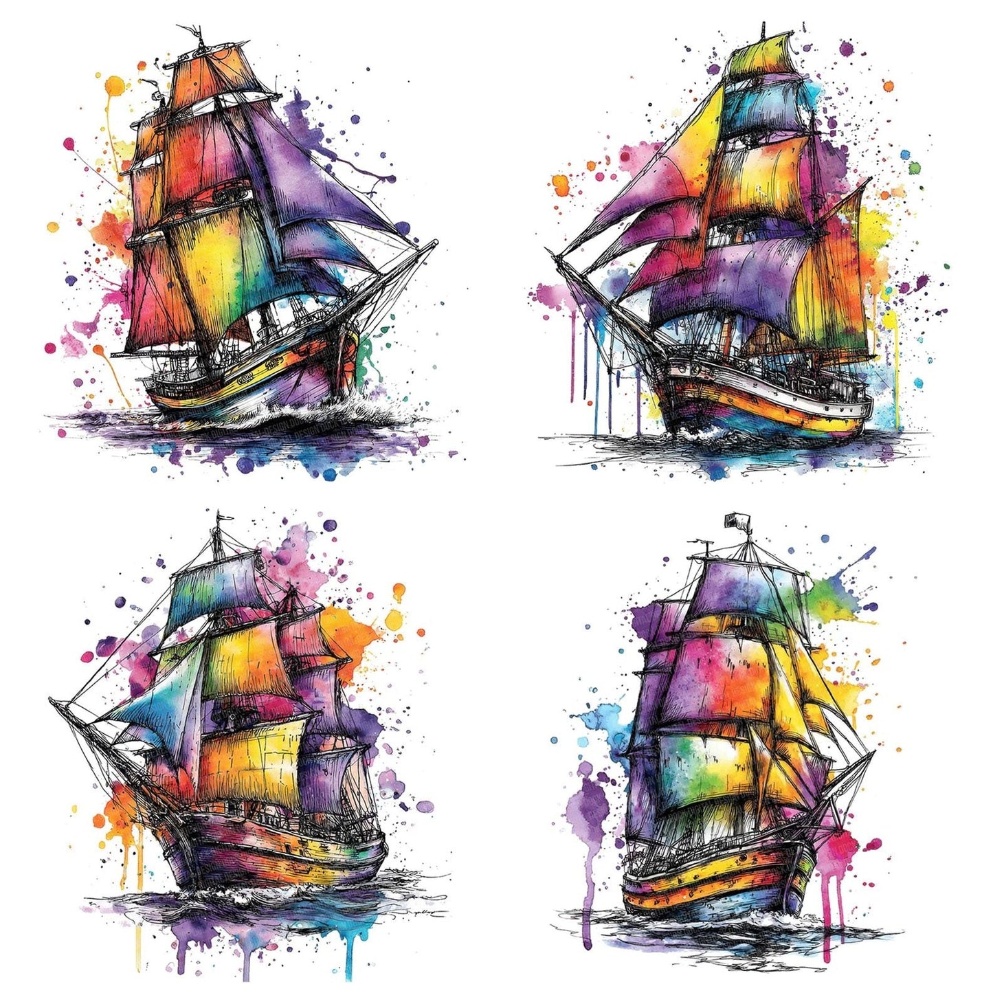 Neon Watercolour Sailing Ship Clipart Set (DDD006169)