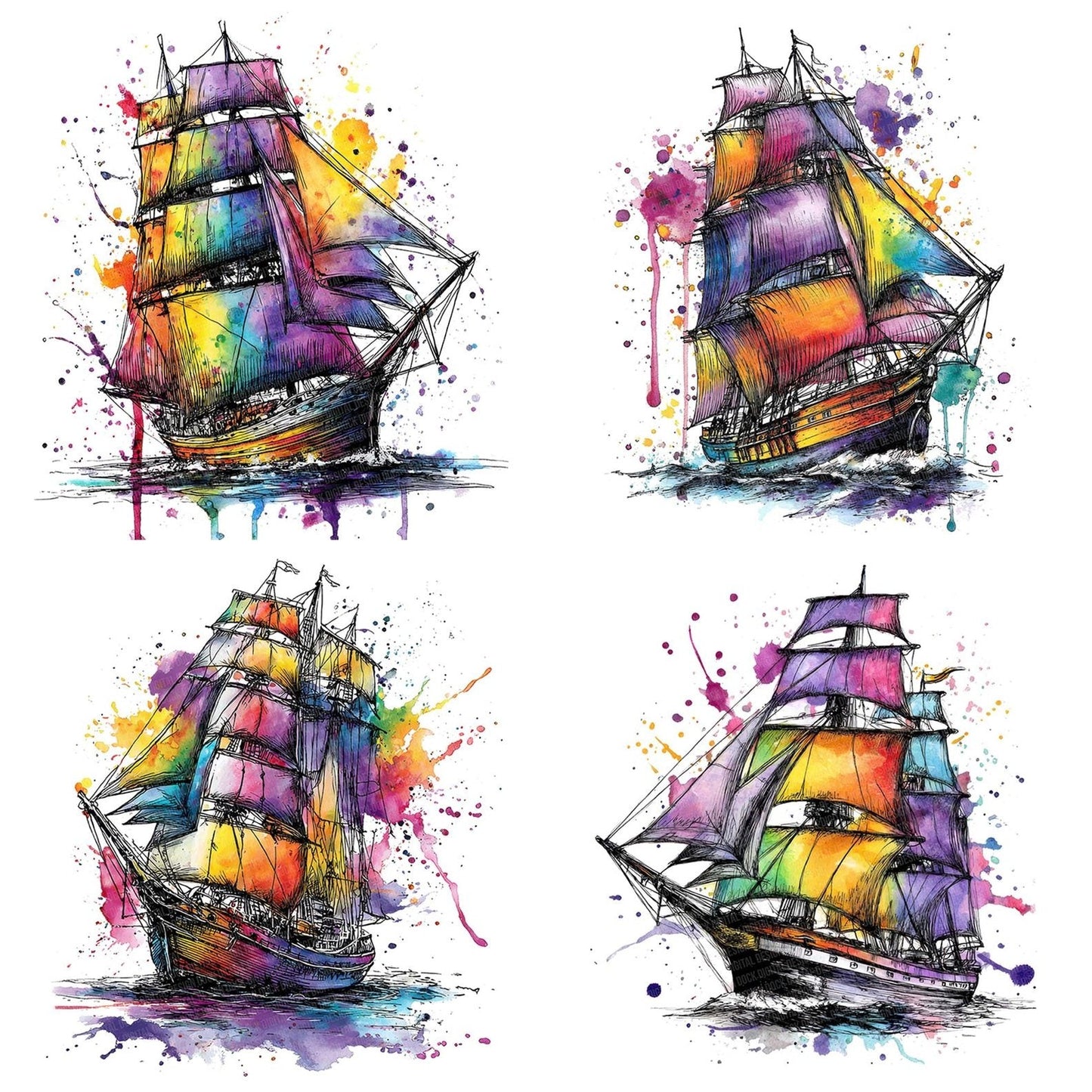 Neon Watercolour Sailing Ship Clipart Set (DDD006169)