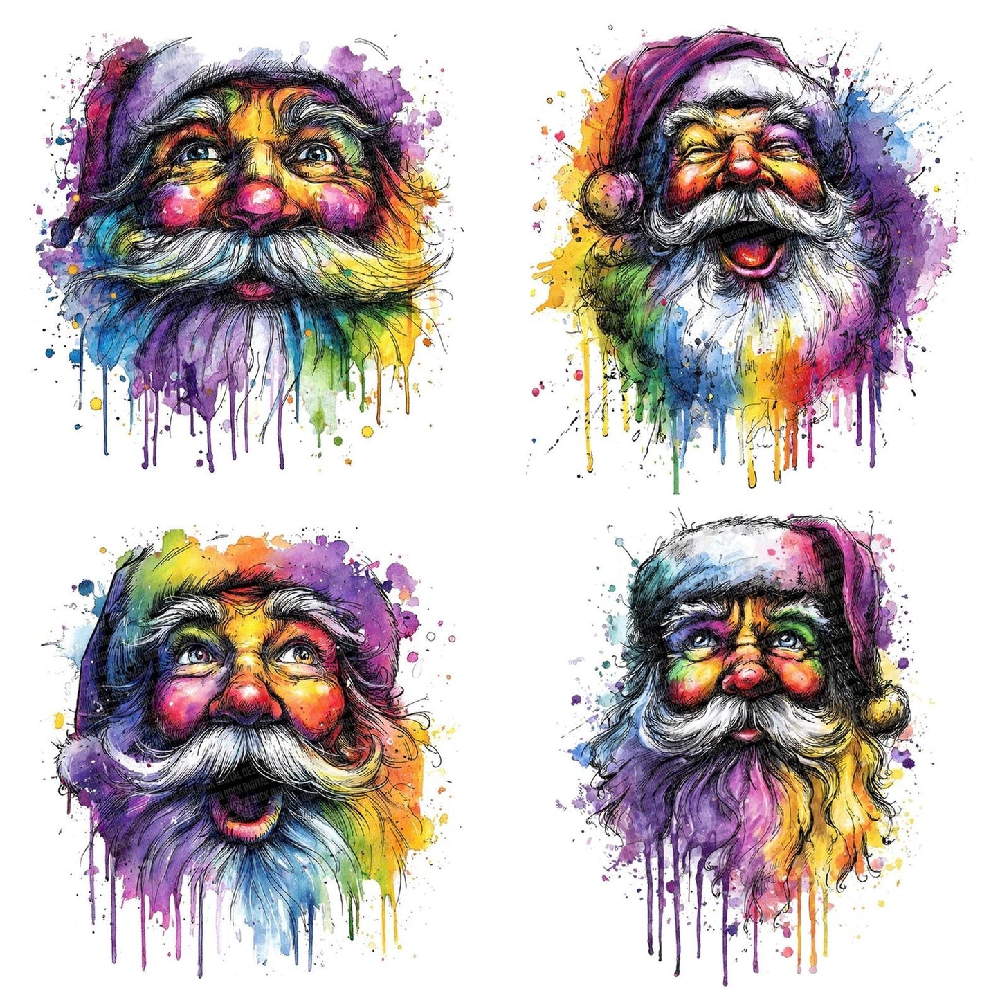 Neon Watercolour Santa Clipart Set (DDD006170)