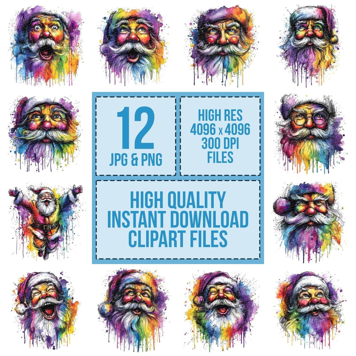 Neon Watercolour Santa Clipart Set (DDD006170)