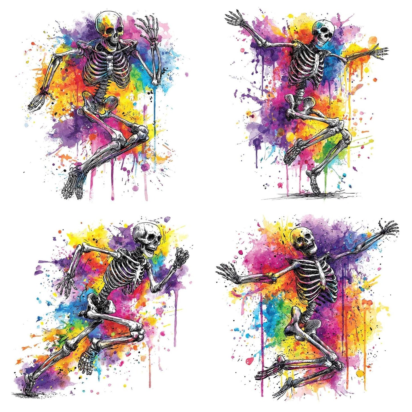 Neon Watercolour Skeleton Clipart Set (DDD006171)