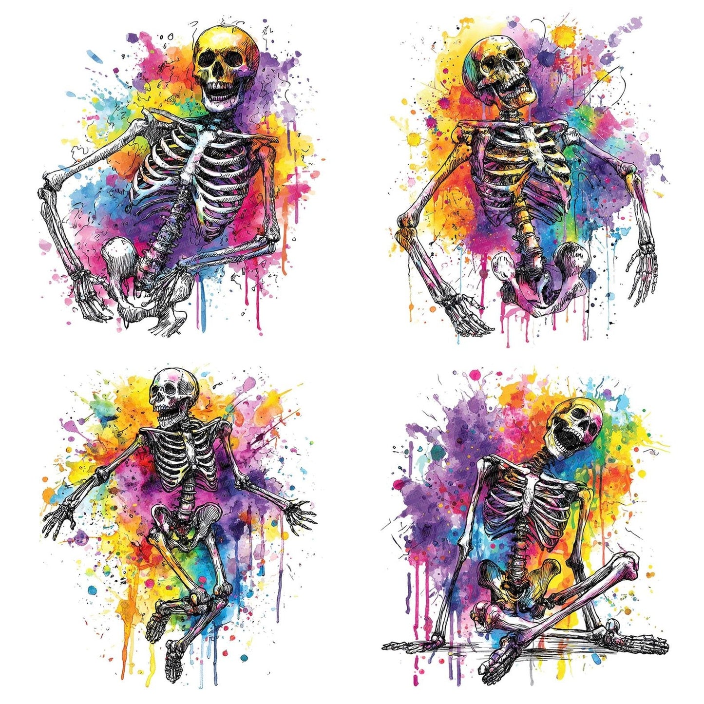 Neon Watercolour Skeleton Clipart Set (DDD006171)