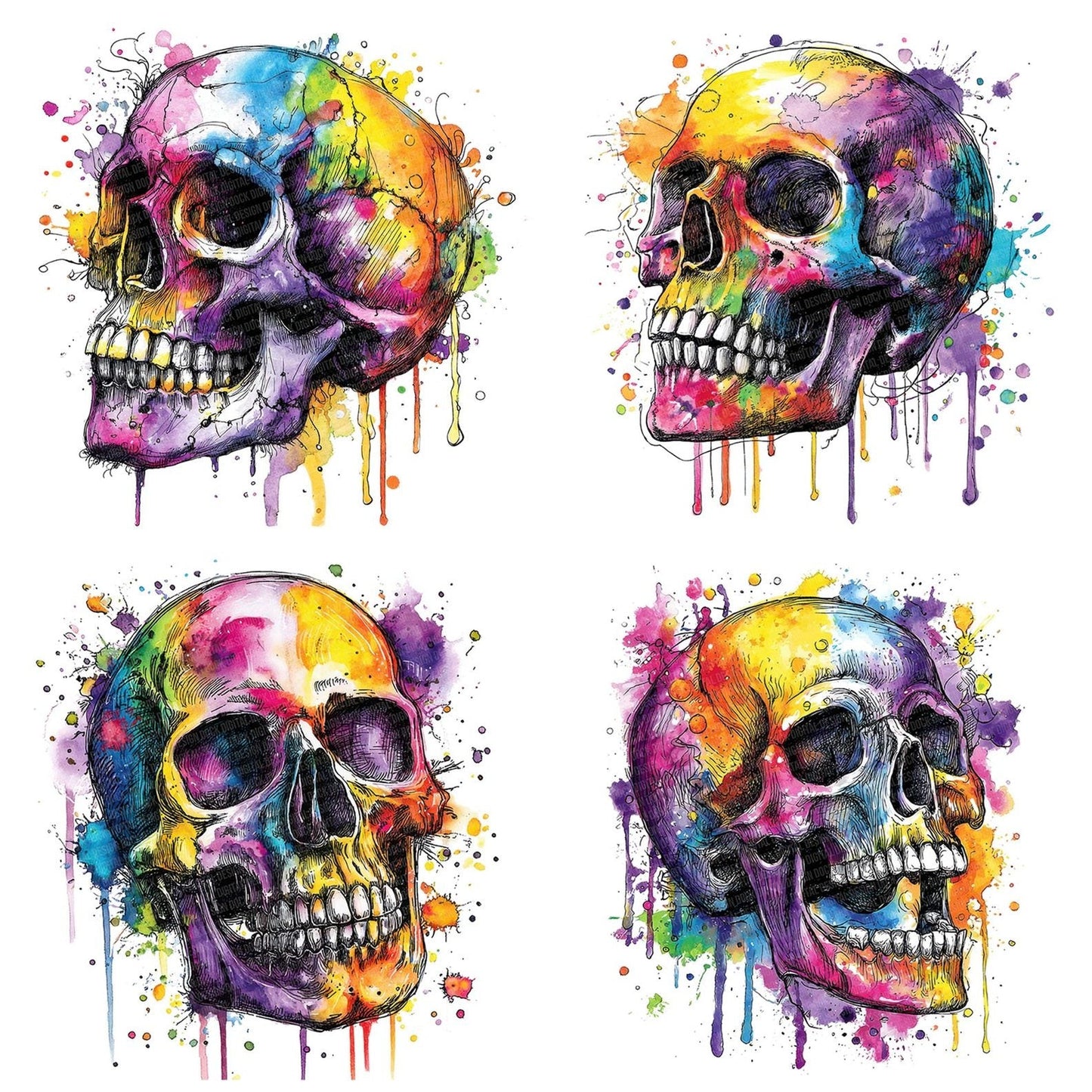 Neon Watercolour Skull Clipart Set (DDD006172)