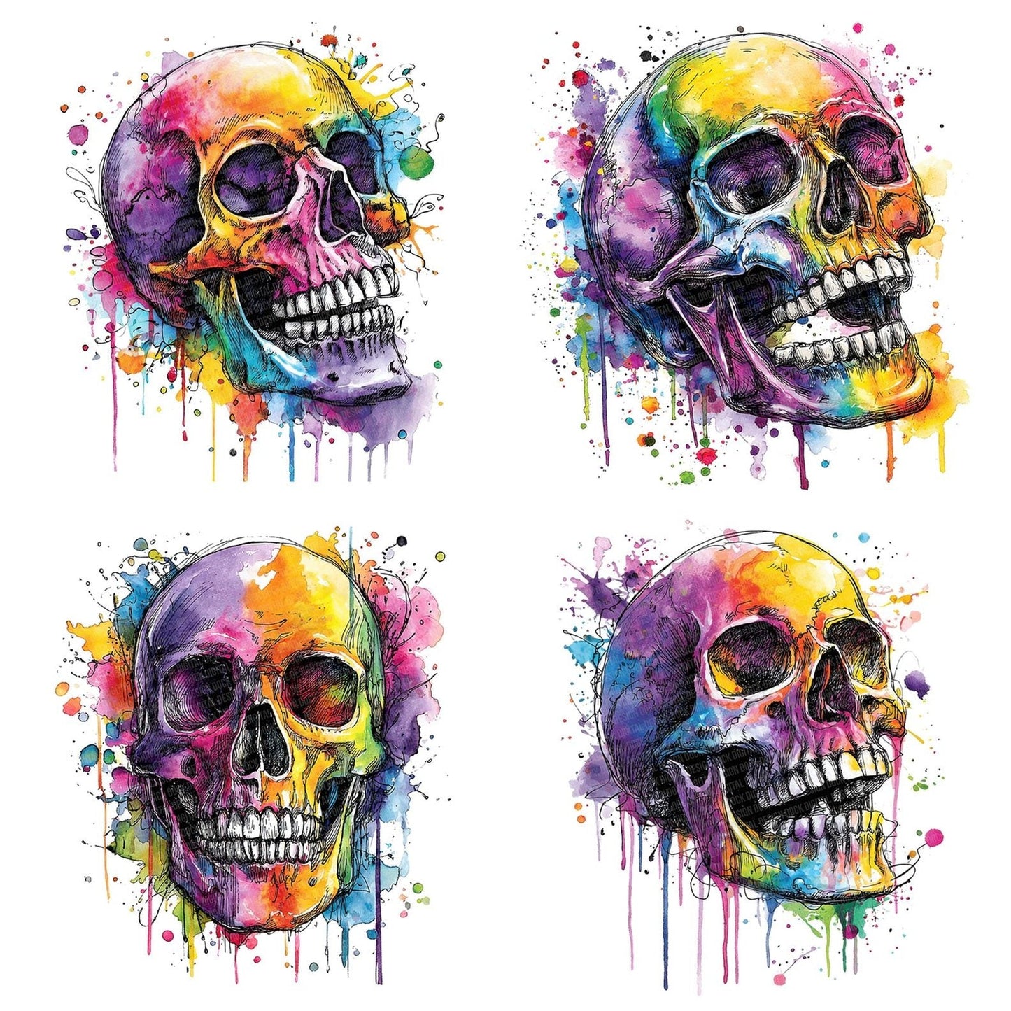 Neon Watercolour Skull Clipart Set (DDD006172)