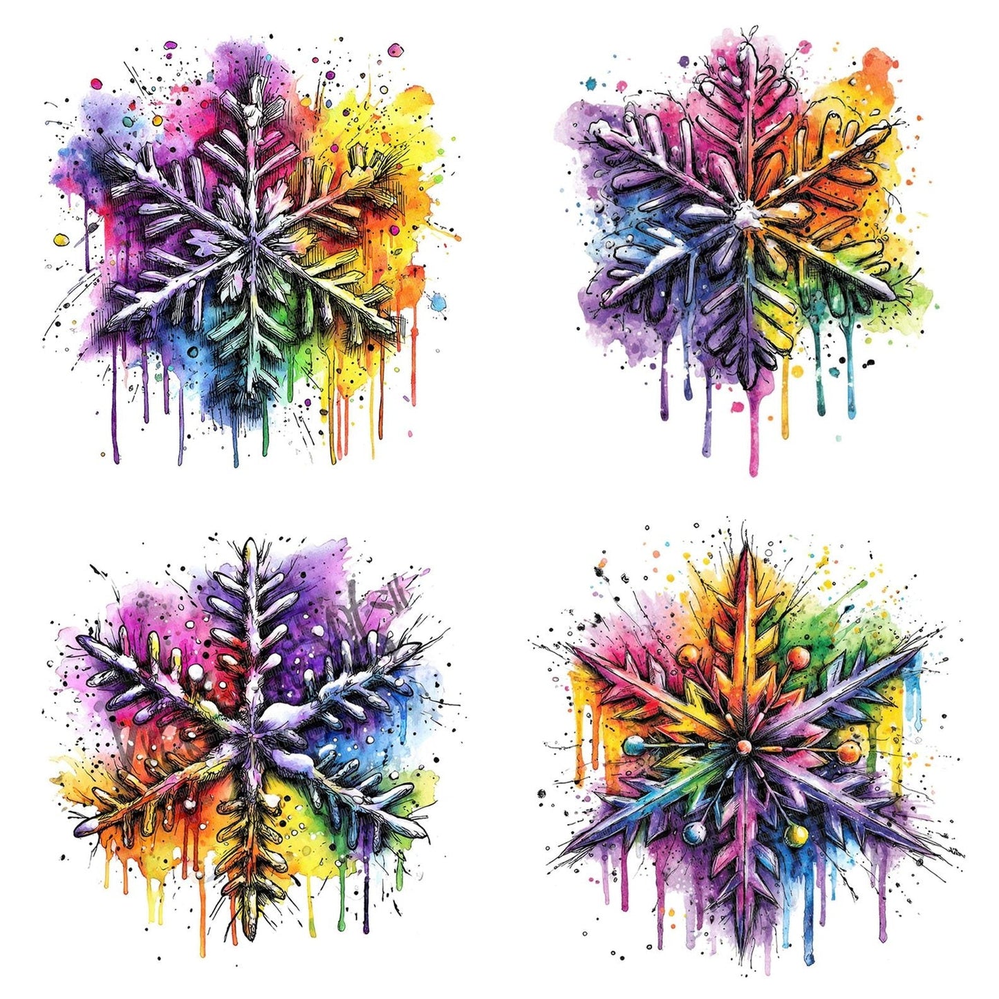 Neon Watercolour Snowflake Clipart Set (DDD006173)