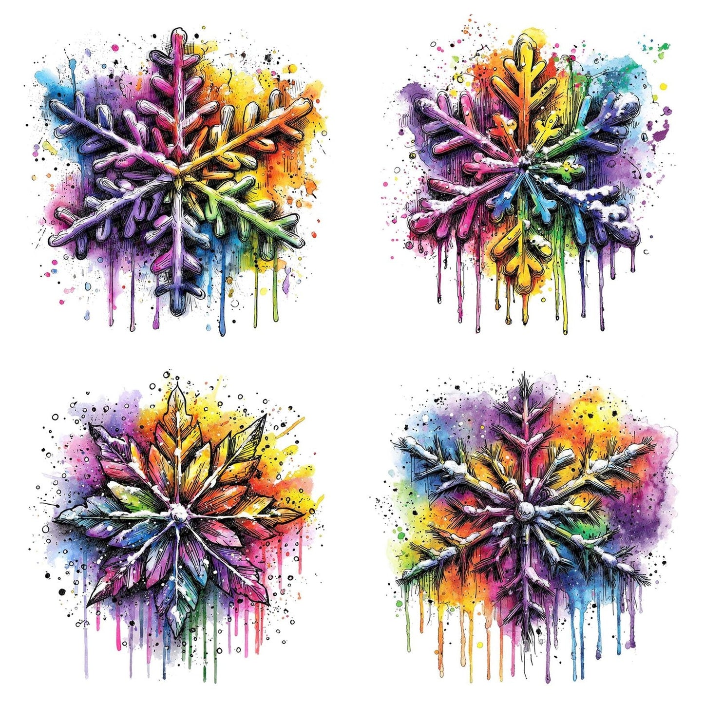 Neon Watercolour Snowflake Clipart Set (DDD006173)