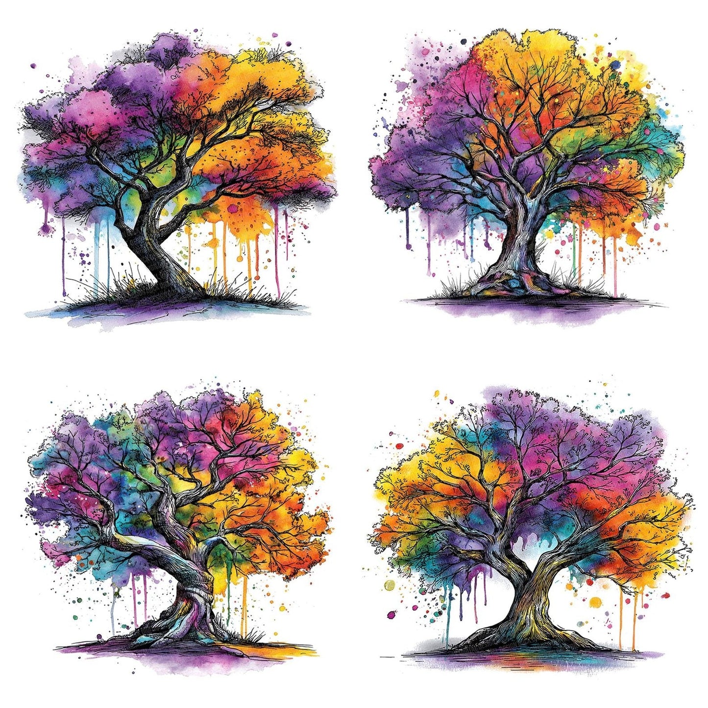 Neon Watercolour Tree Clipart Set (DDD006174)