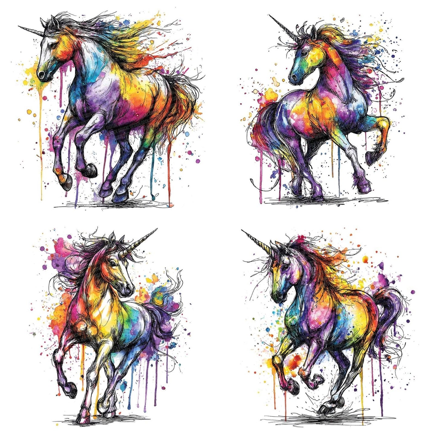 Neon Watercolour Unicorn Clipart Set (DDD006175)