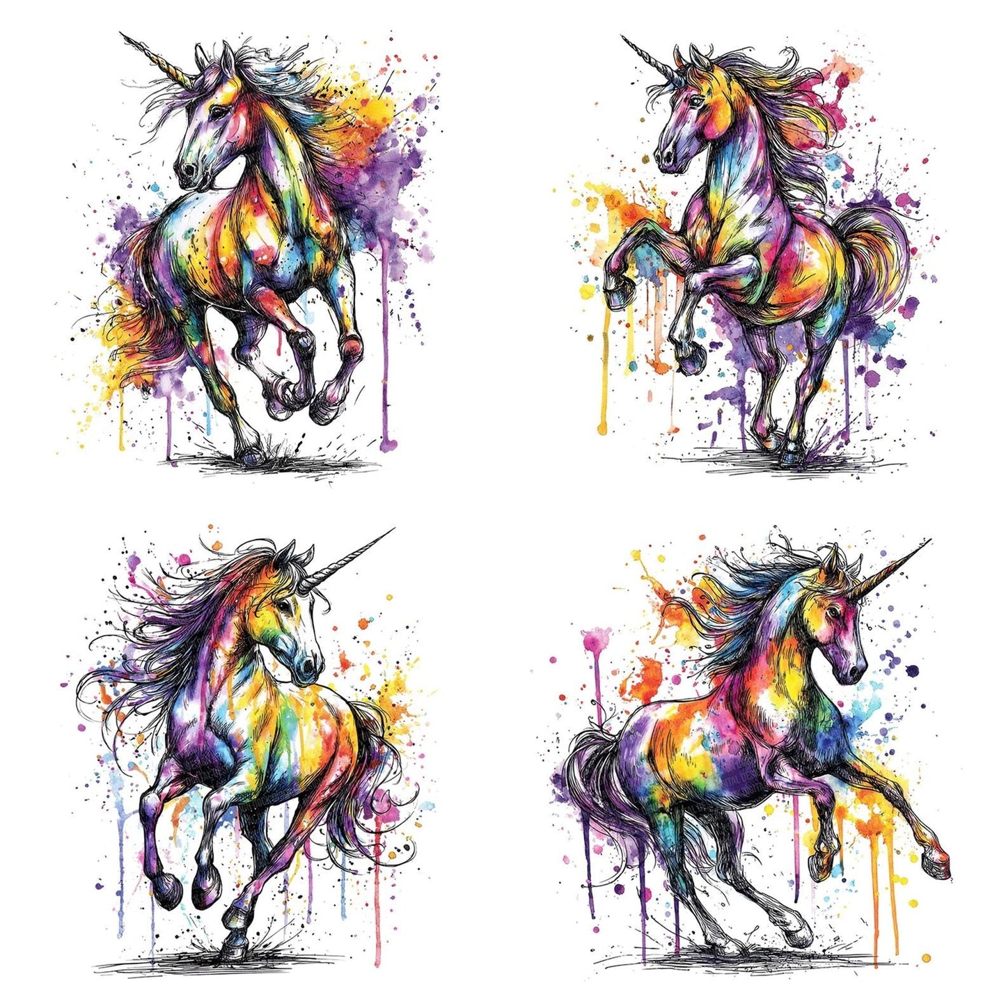 Neon Watercolour Unicorn Clipart Set (DDD006175)