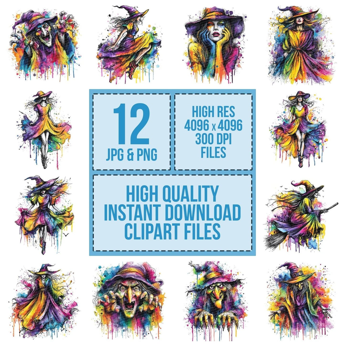 Neon Watercolour Wicked Witch Clipart Set (DDD006177)