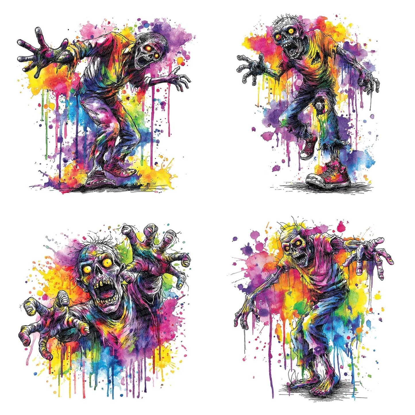 Neon Watercolour Zombie Clipart Set (DDD006178)