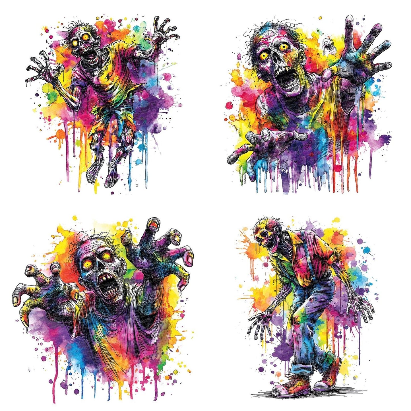 Neon Watercolour Zombie Clipart Set (DDD006178)