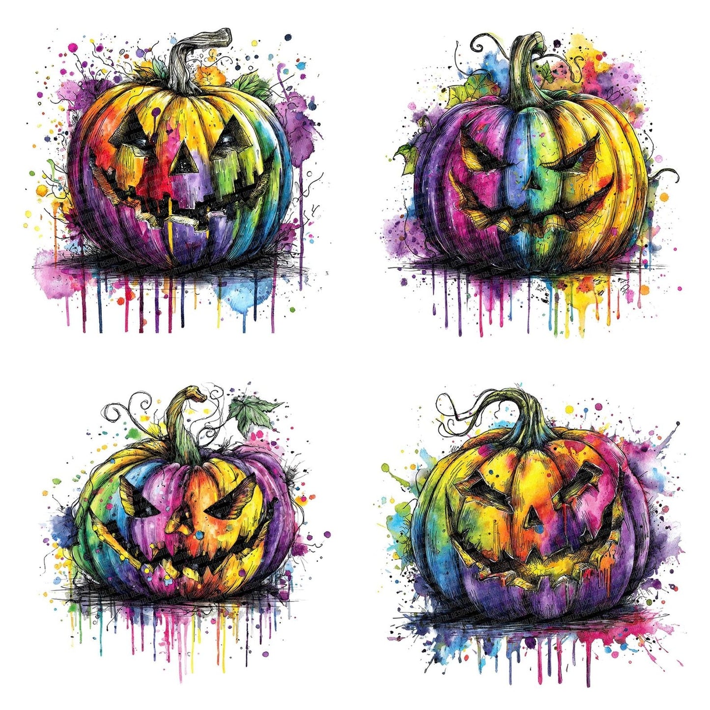 Neon Watercolour halloween Pumpkin Clipart Set (DDD006154)
