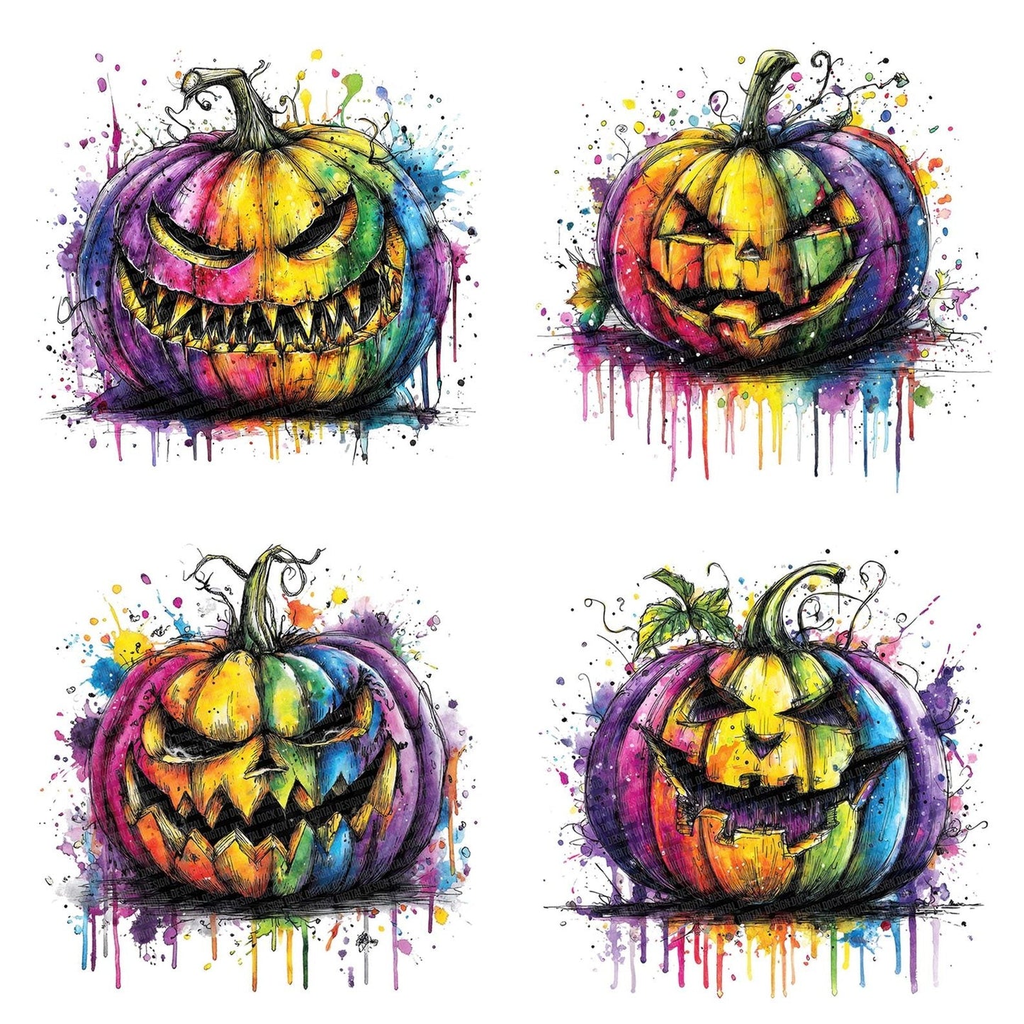 Neon Watercolour halloween Pumpkin Clipart Set (DDD006154)
