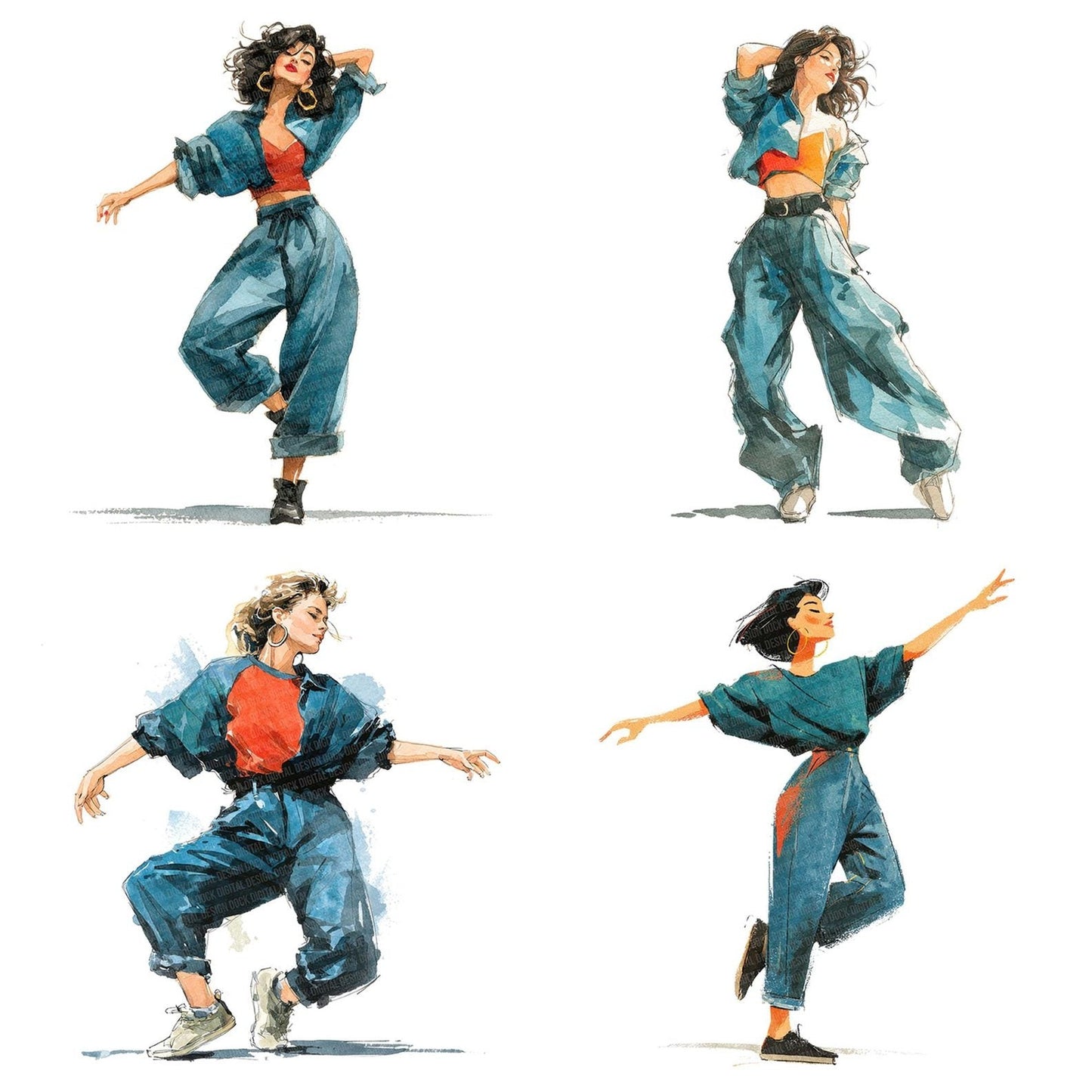 Ninties Dance Woman Clipart Set (DDD006179)