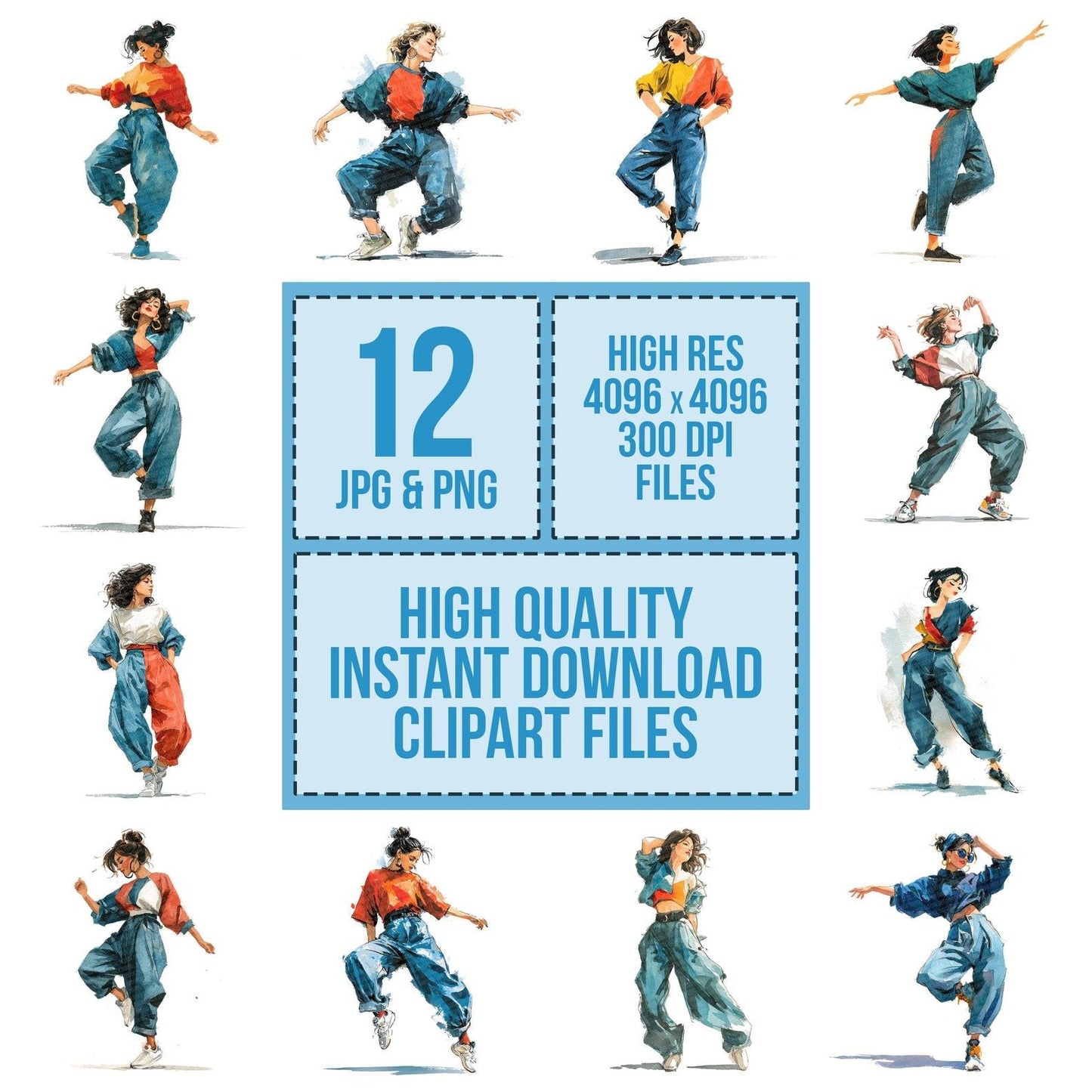 Ninties Dance Woman Clipart Set (DDD006179)