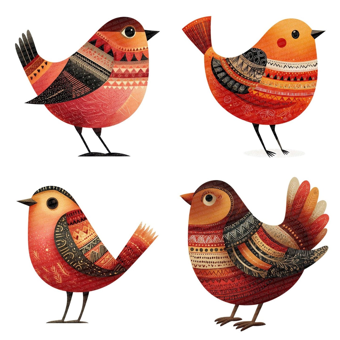Ochre Folk Art Bird Clipart Set (DDD006188)