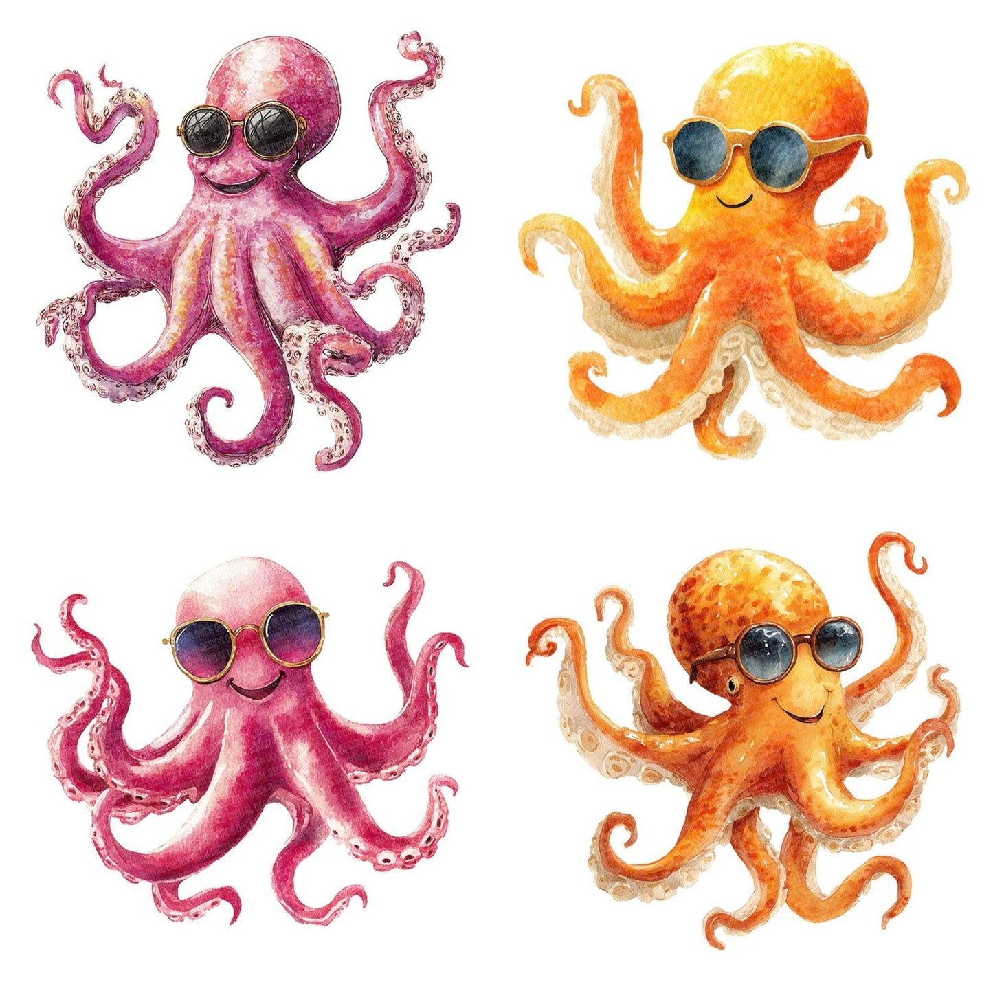 Octopus Wearing Sunglasses Clipart Set (DDD006189)