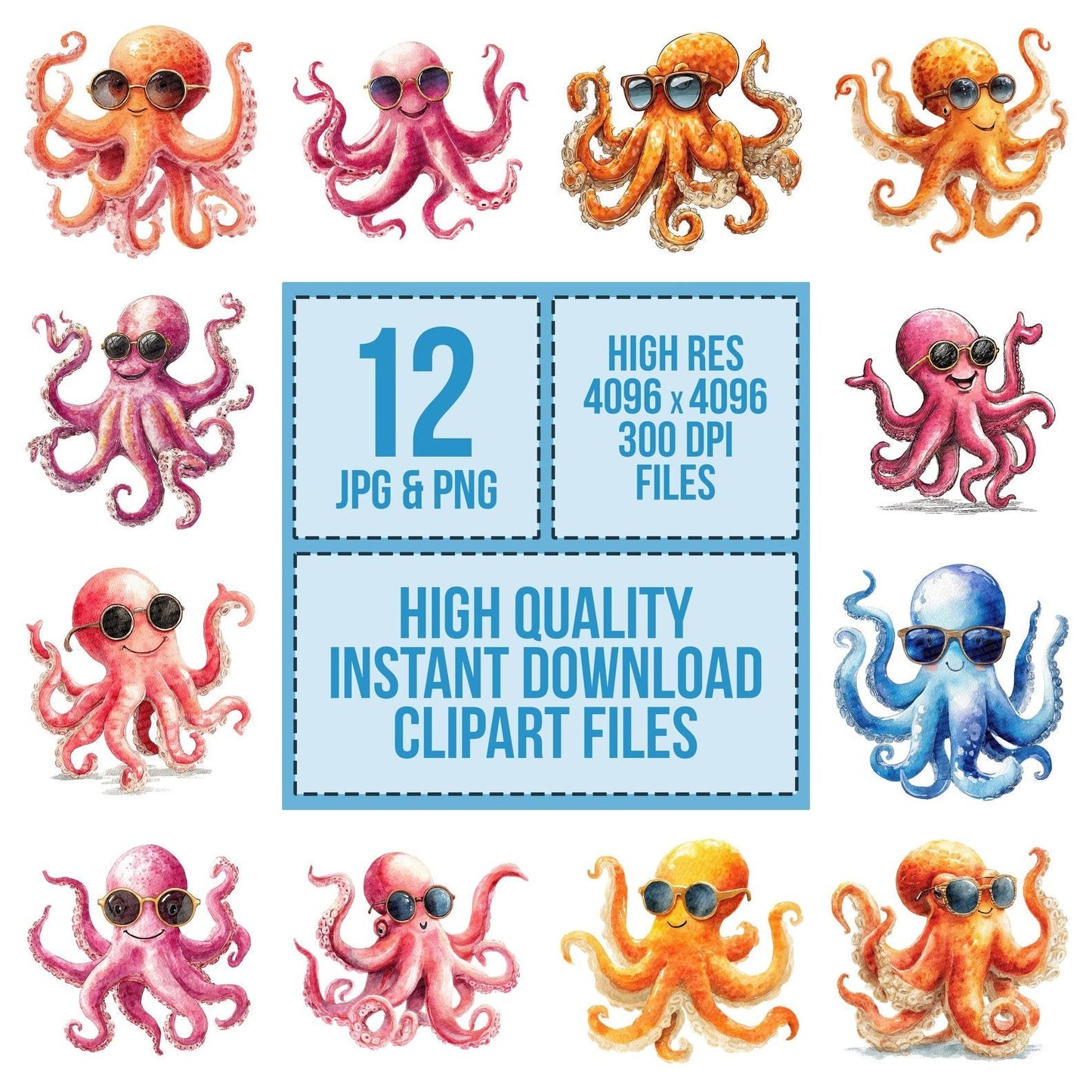 Octopus Wearing Sunglasses Clipart Set (DDD006189)