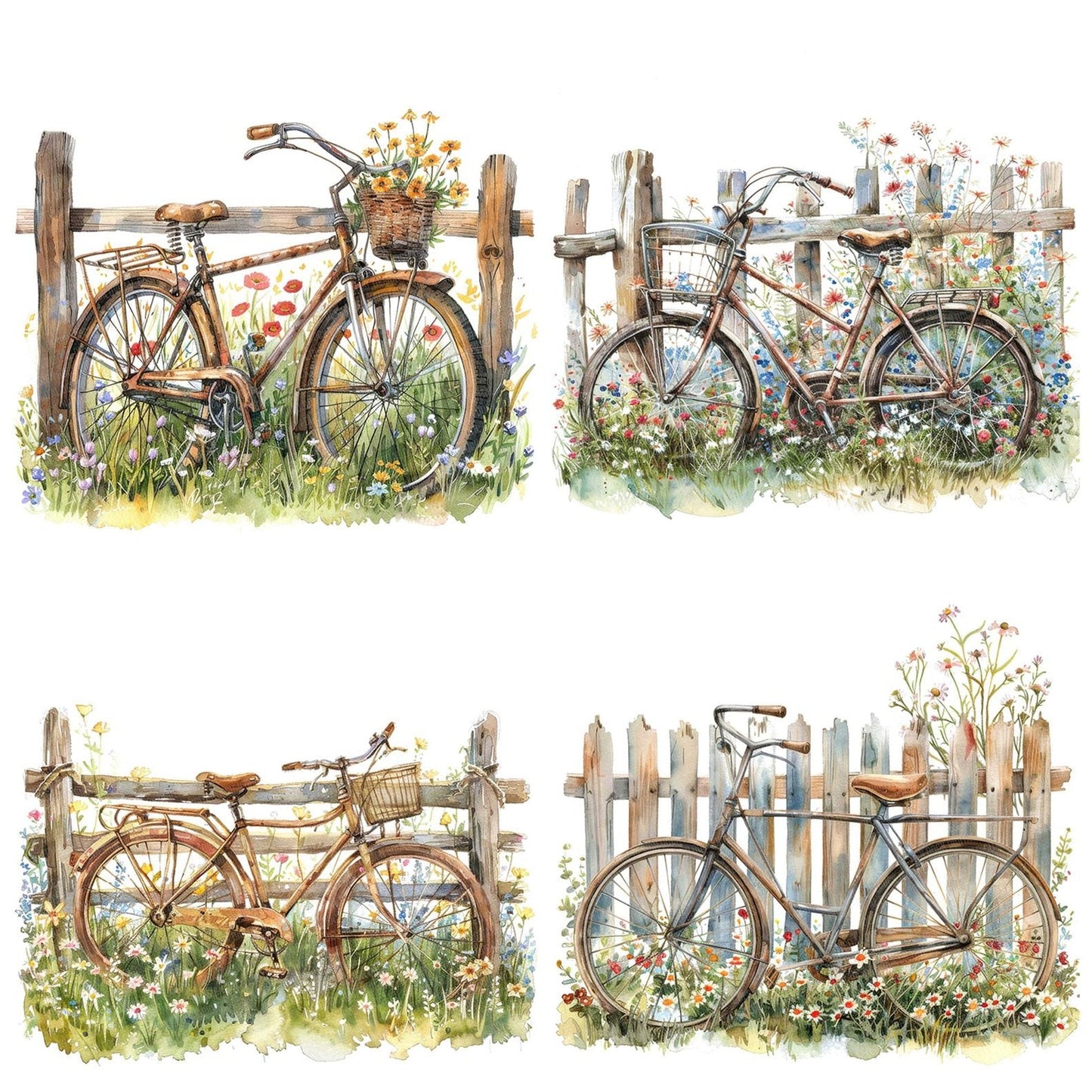 Old Bike with Wildflowers Clipart Set (DDD006195)