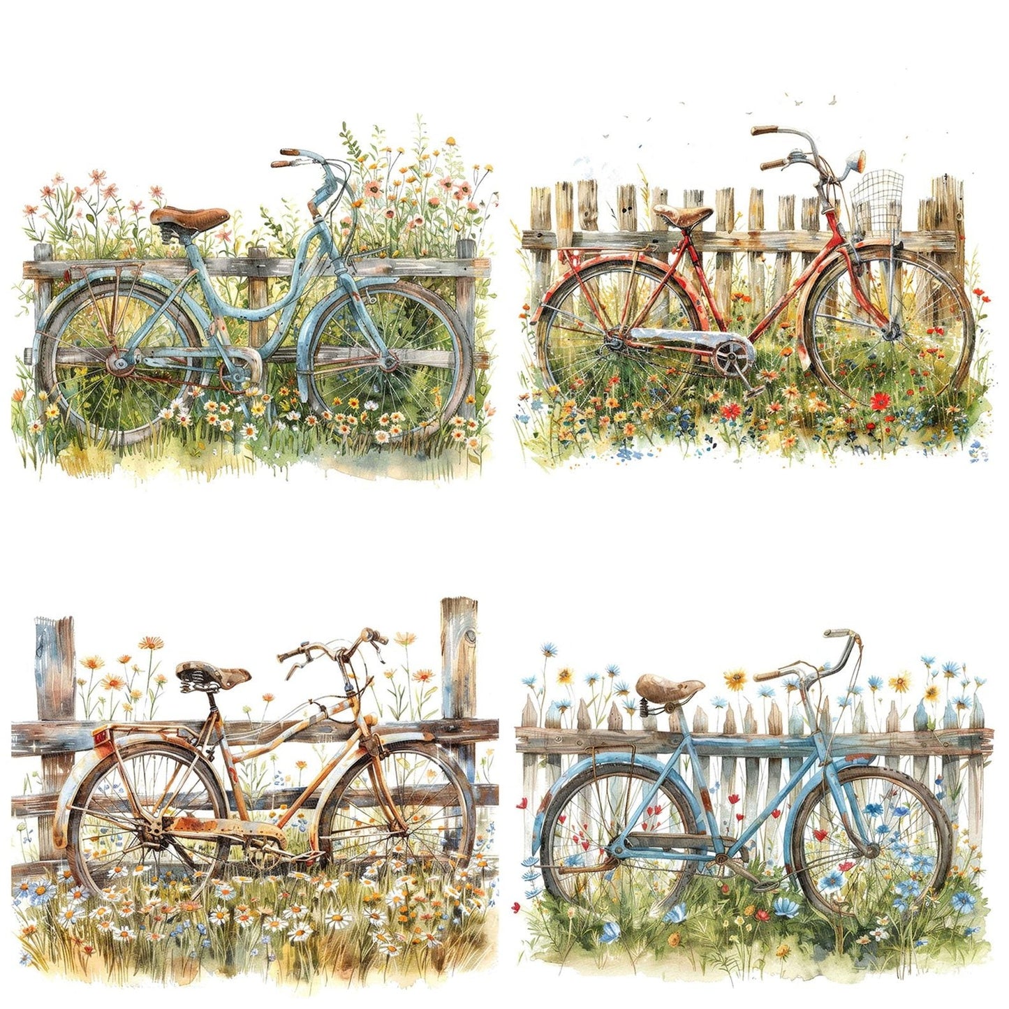 Old Bike with Wildflowers Clipart Set (DDD006195)