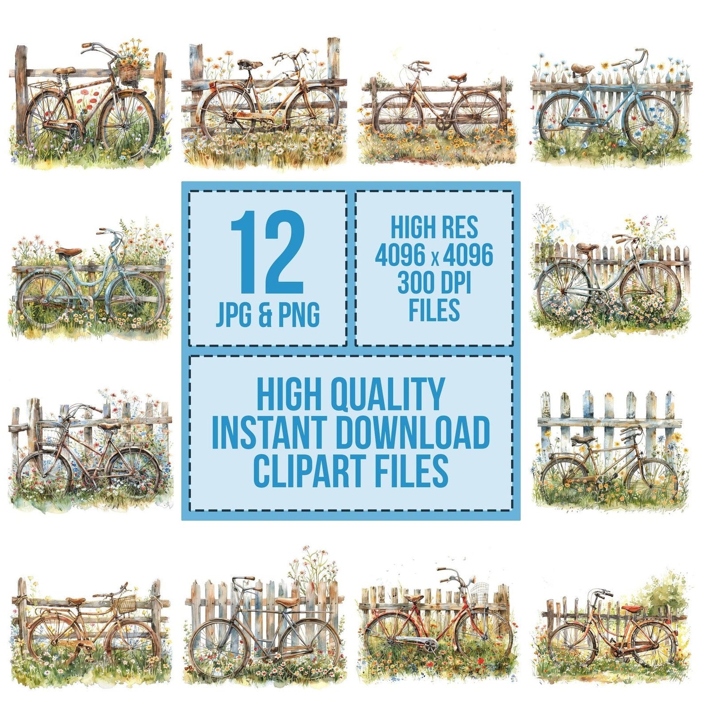 Old Bike with Wildflowers Clipart Set (DDD006195)