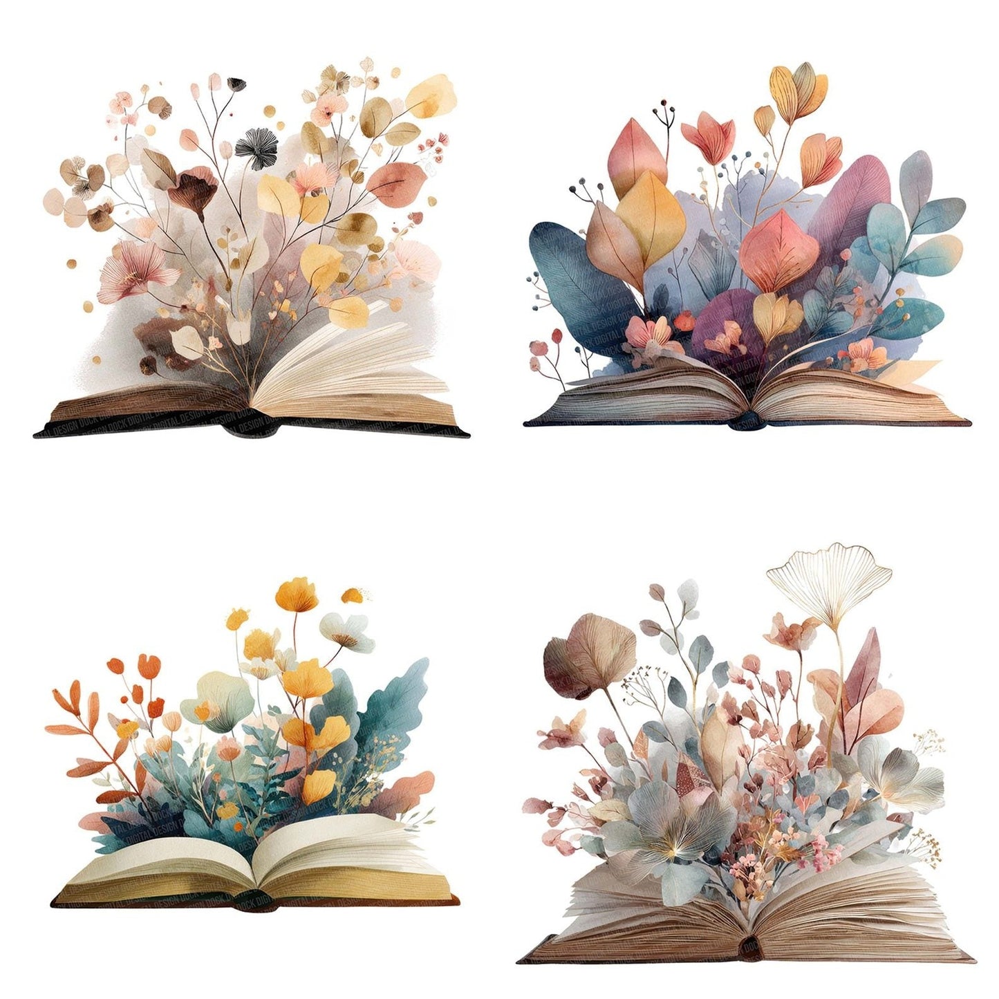 Open Book with Flowers Clipart Set (DDD006214)