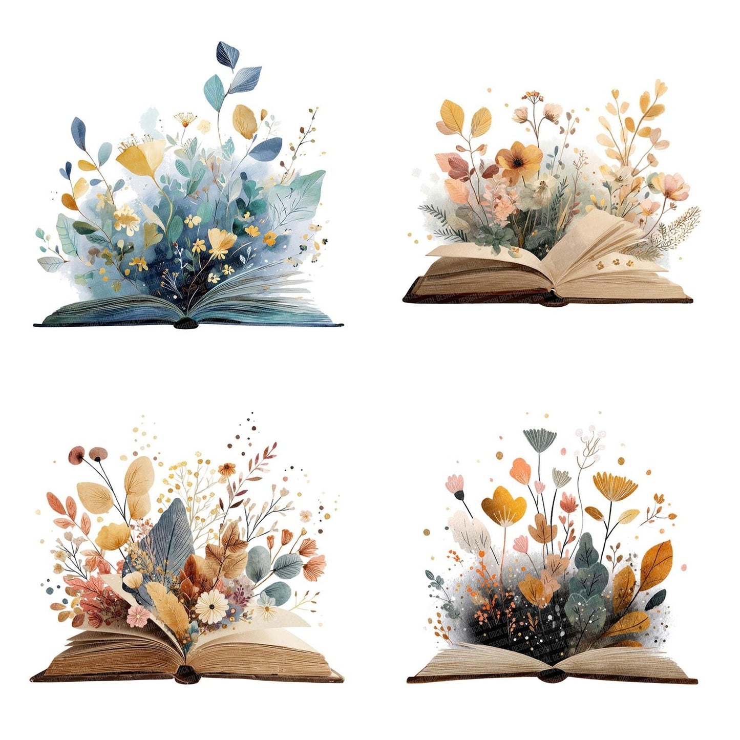 Open Book with Flowers Clipart Set (DDD006214)