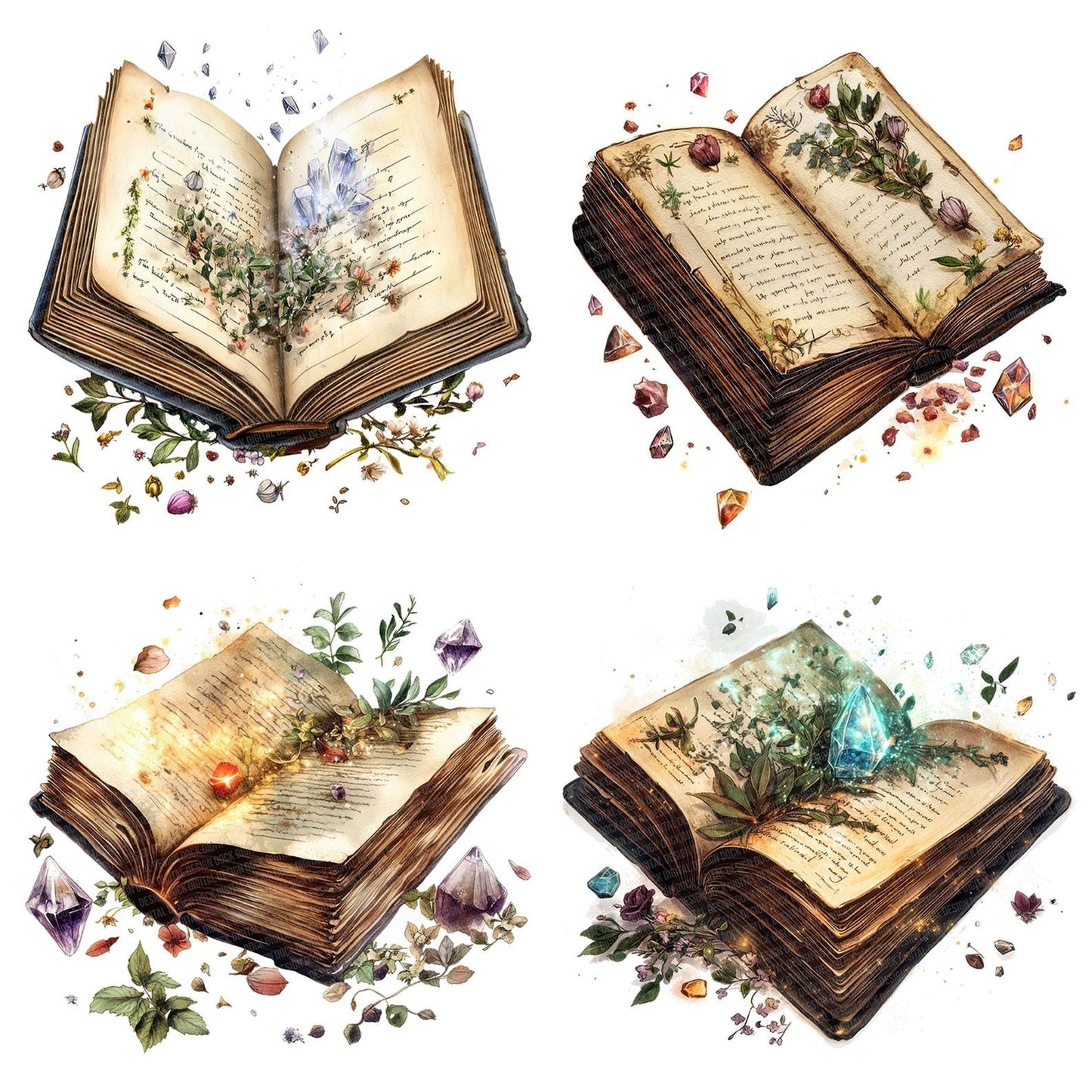 Open Spellbook with Crystals Clipart Set (DDD006216)