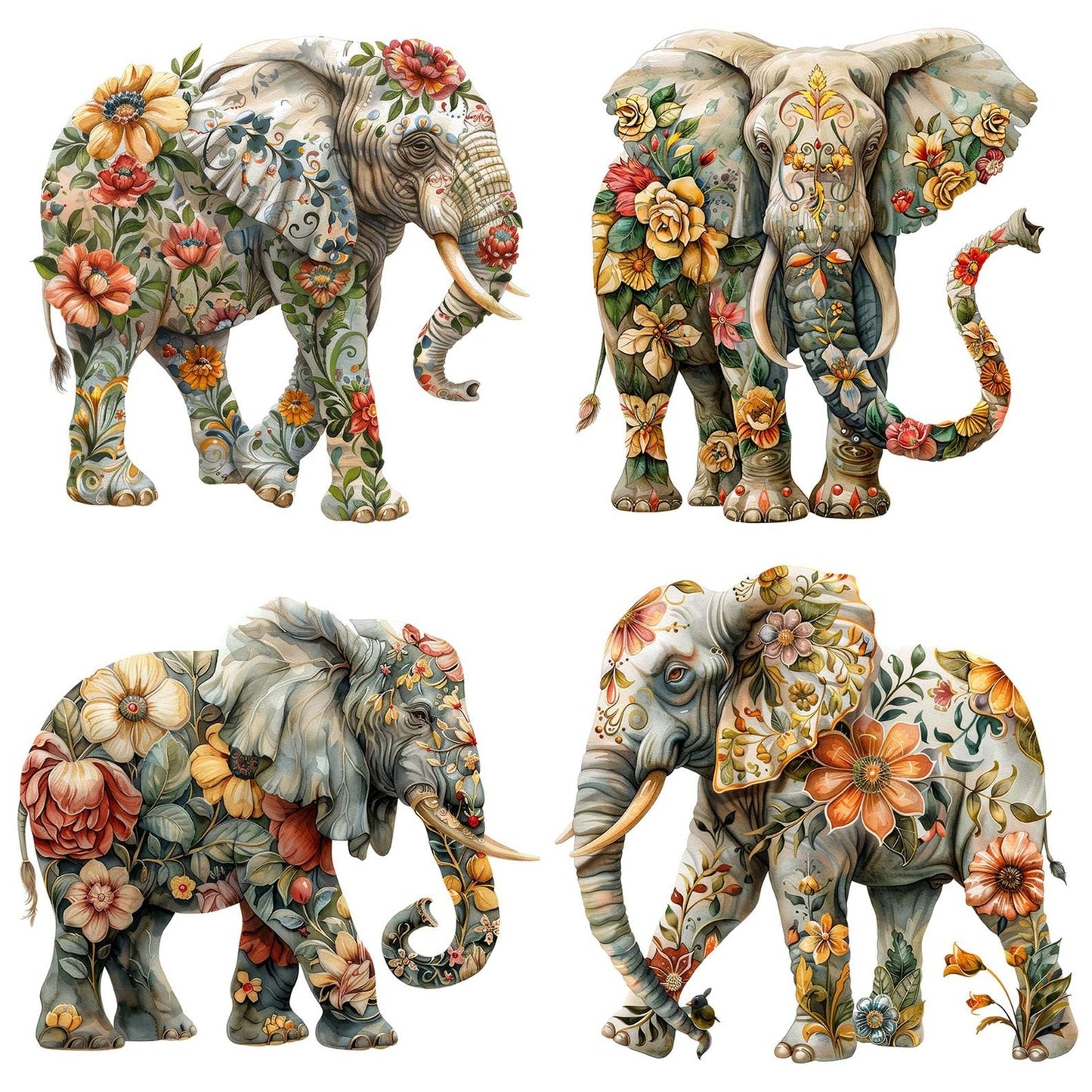 Ornate Floral Elephant Clipart Set (DDD006221)