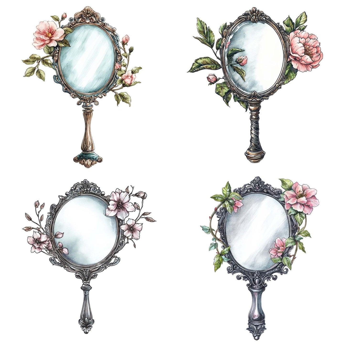 Ornate Mirror with Flowers Clipart Set (DDD006223)