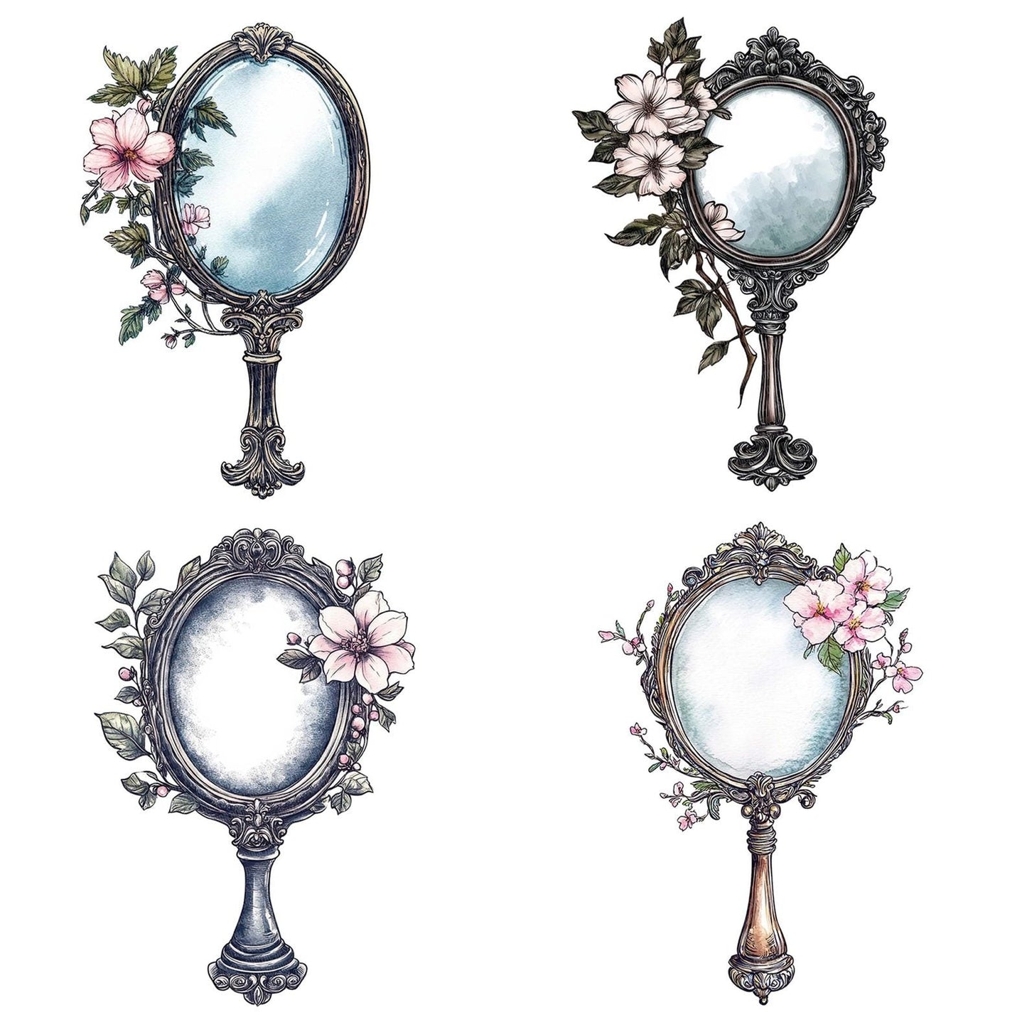 Ornate Mirror with Flowers Clipart Set (DDD006223)