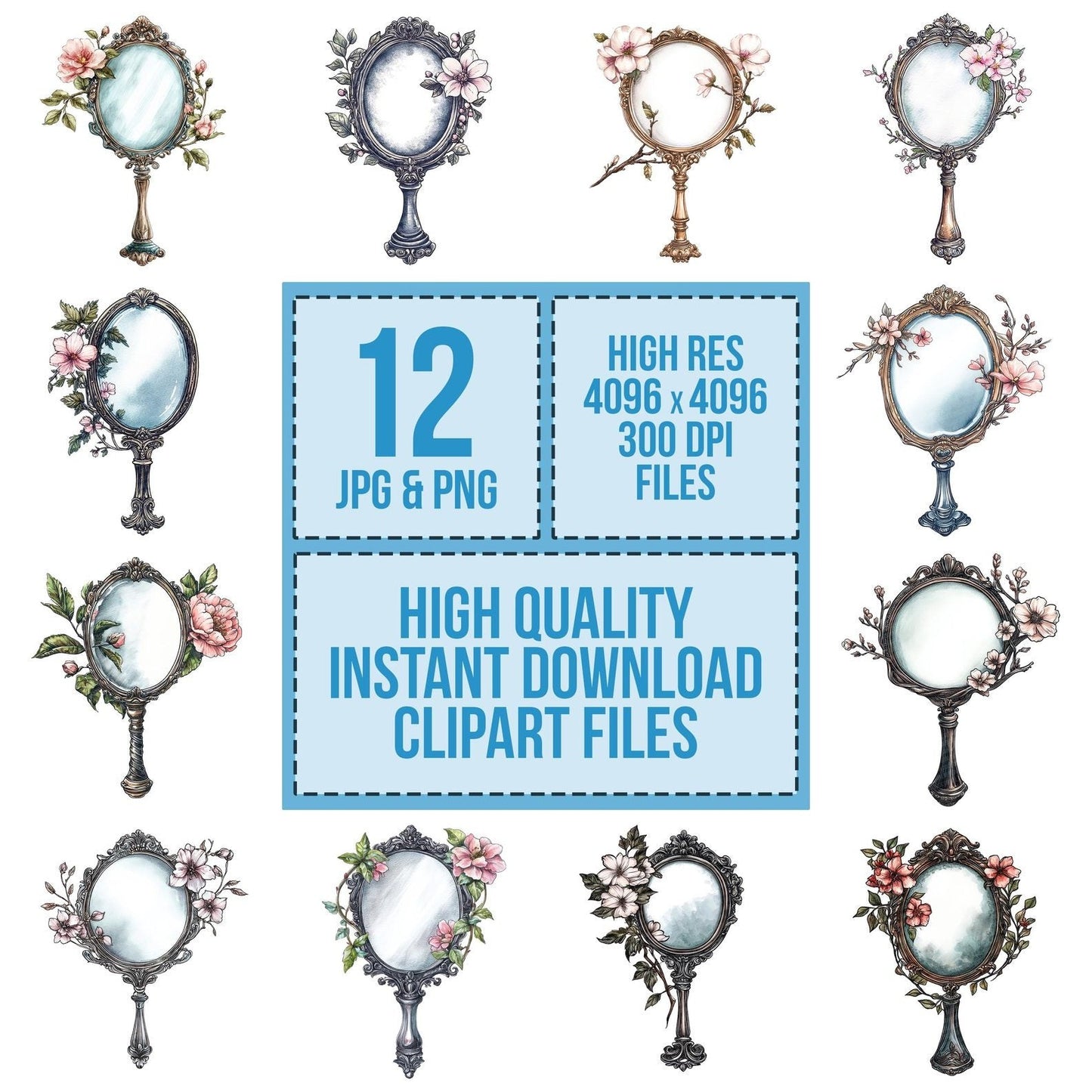 Ornate Mirror with Flowers Clipart Set (DDD006223)
