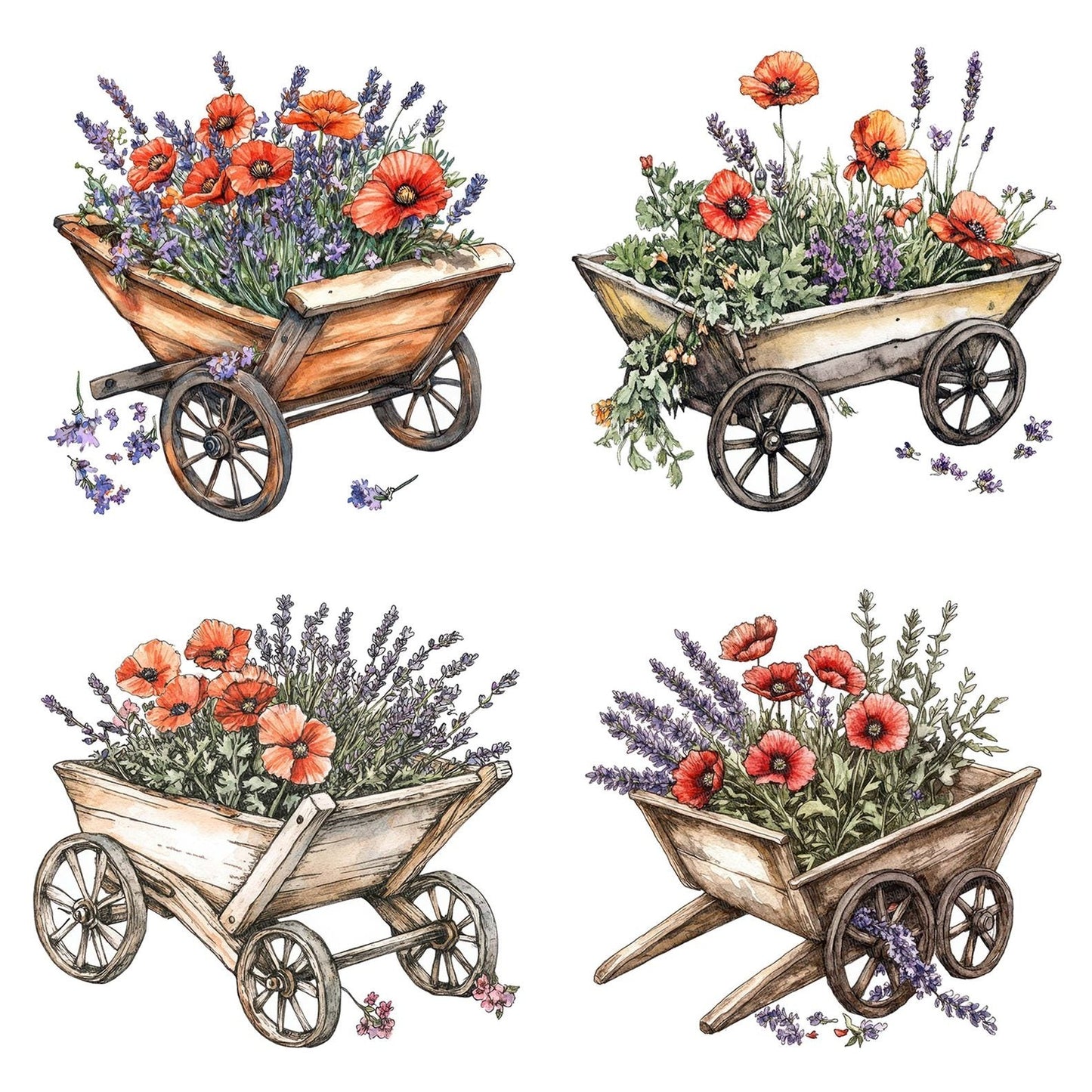 Overflowing Floral Wheelbarrow Clipart Set (DDD006226)