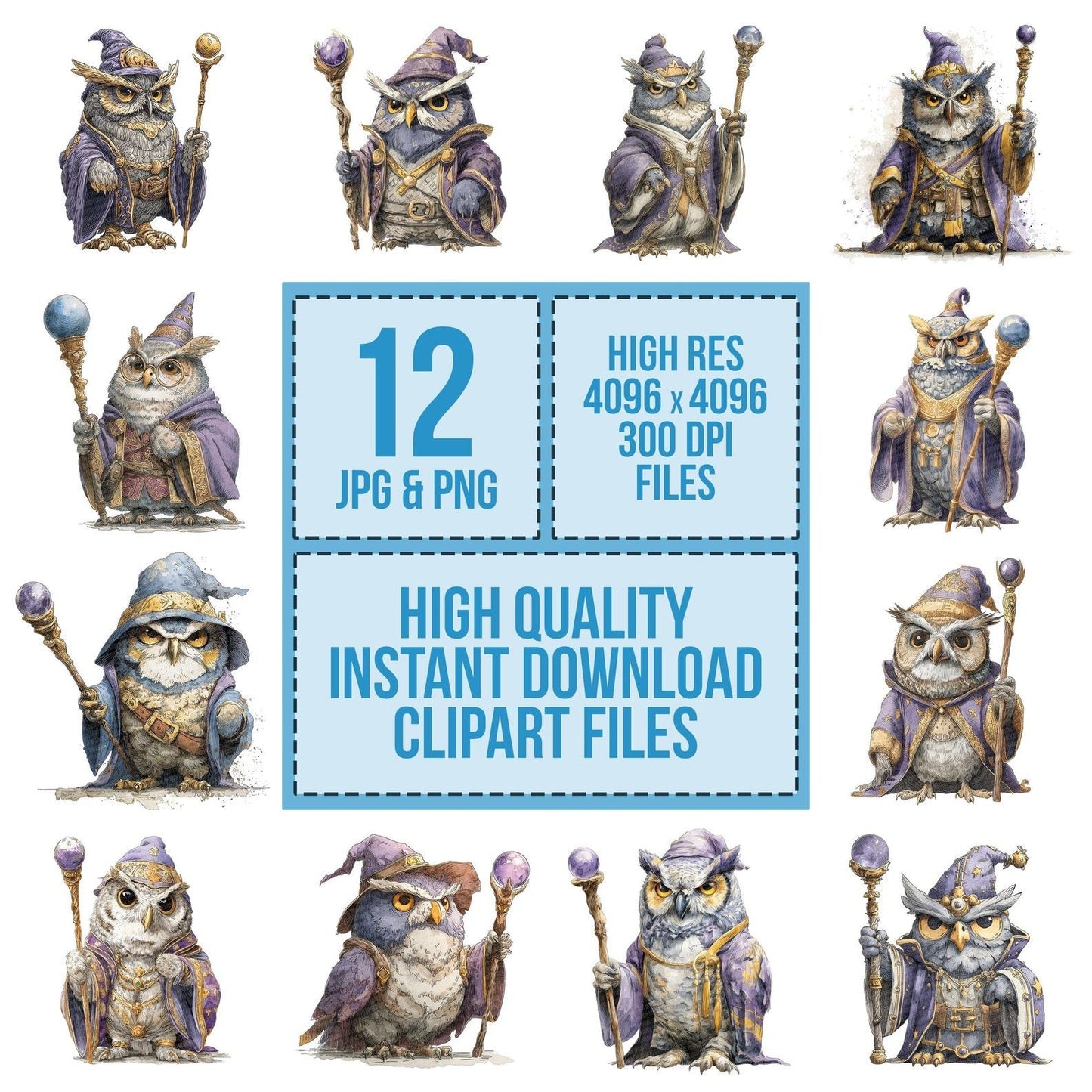 Owl Wizard Staff Clipart Set (DDD006233)