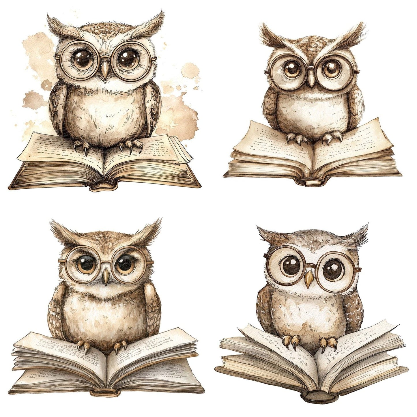 Owl on Open Book Clipart Set (DDD006232)