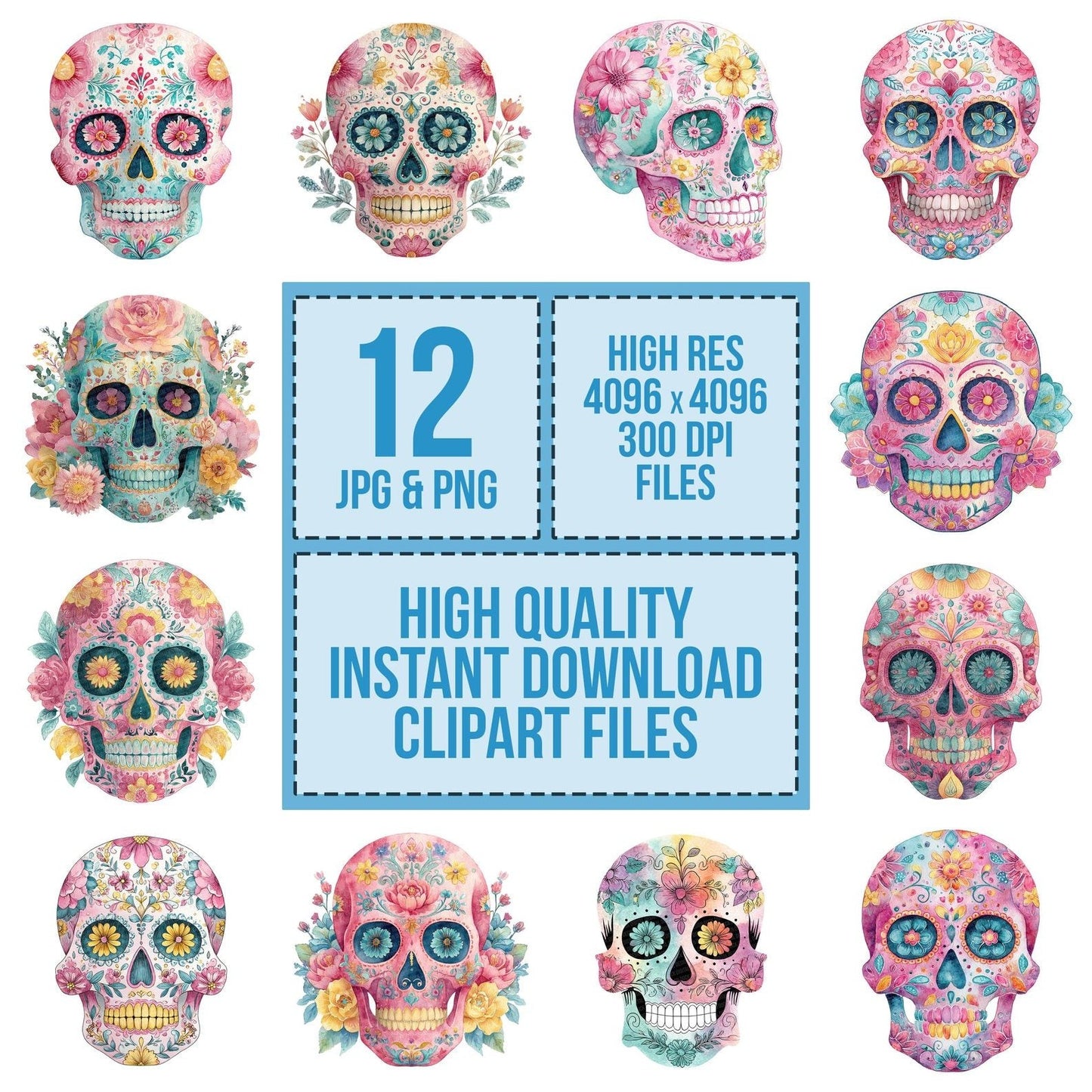 Painted Sugar Skull Clipart Set (DDD006235)
