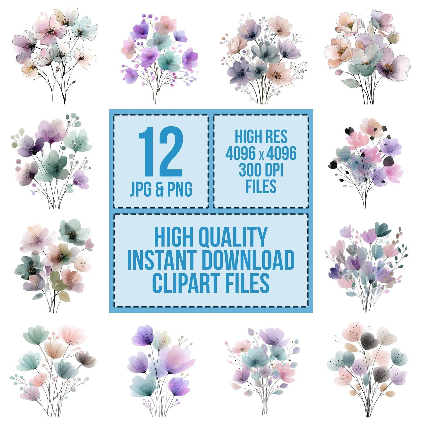 Pastel Abstract Wildflower Bouquet Clipart Set (DDD006247)