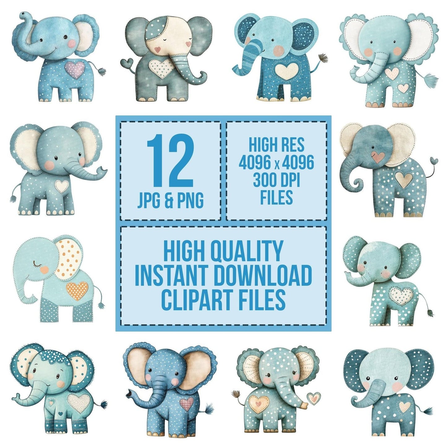 Pastel Elephant Patchwork Clipart Set (DDD006250)