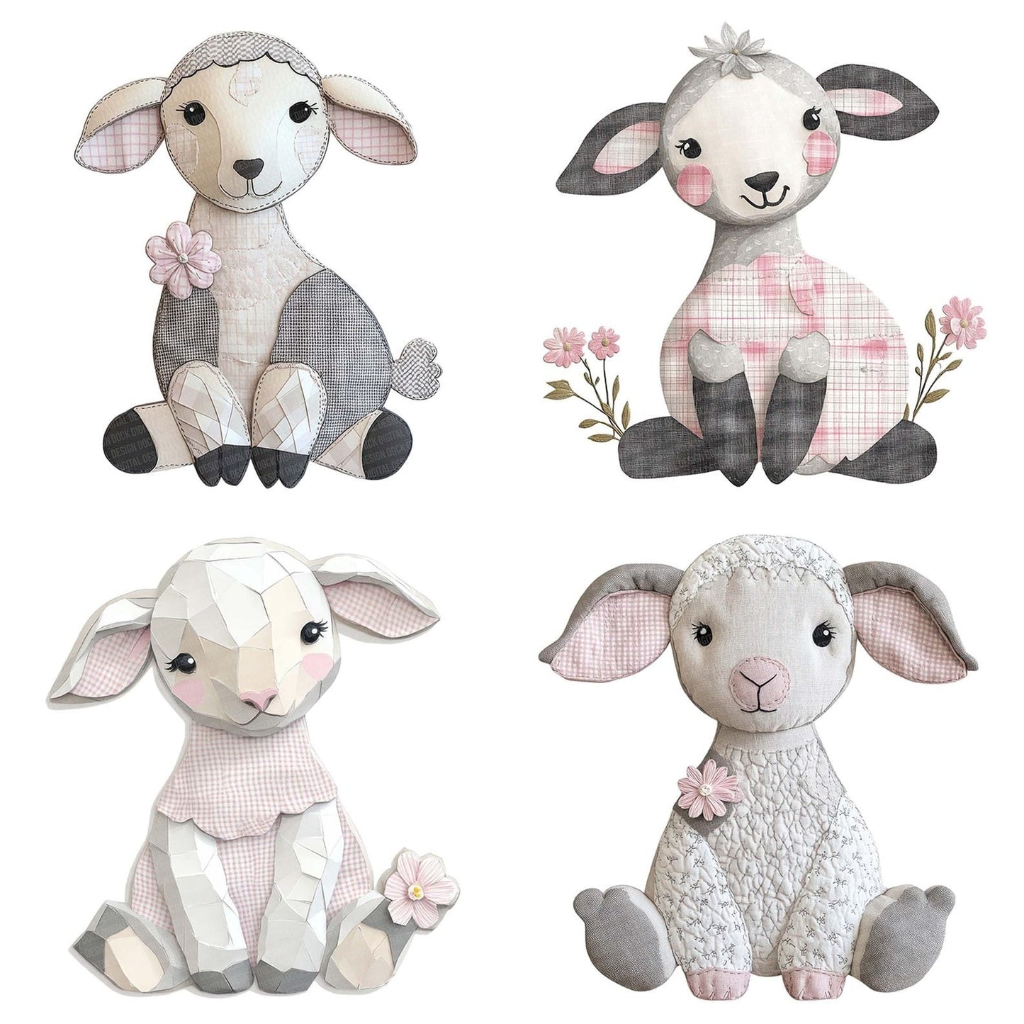 Pastel Gingham Lamb Clipart Set (DDD006251)