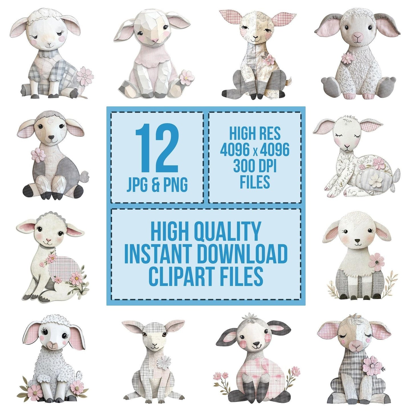 Pastel Gingham Lamb Clipart Set (DDD006251)