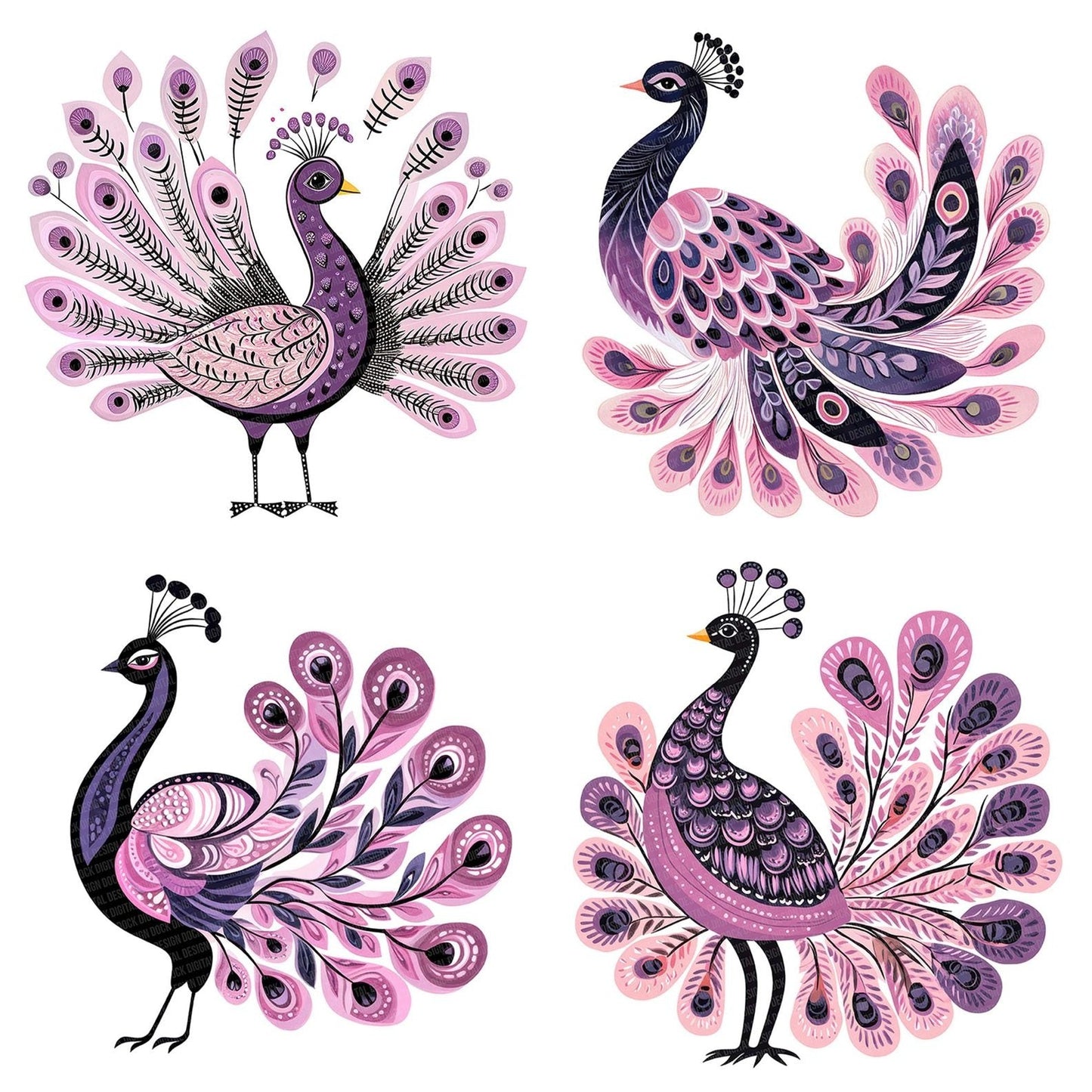 Pastel Peacock Motif Clipart Set (DDD006256)
