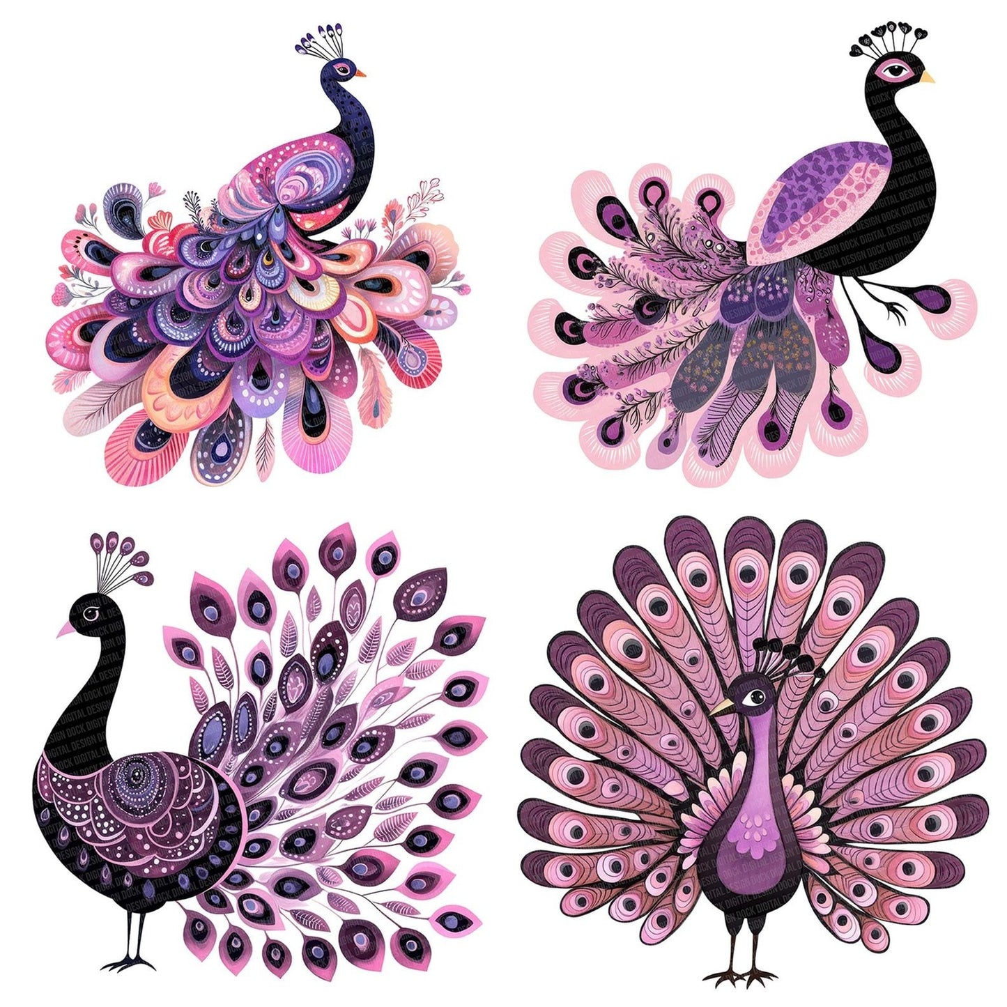 Pastel Peacock Motif Clipart Set (DDD006256)