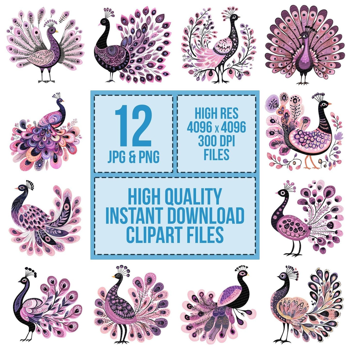 Pastel Peacock Motif Clipart Set (DDD006256)