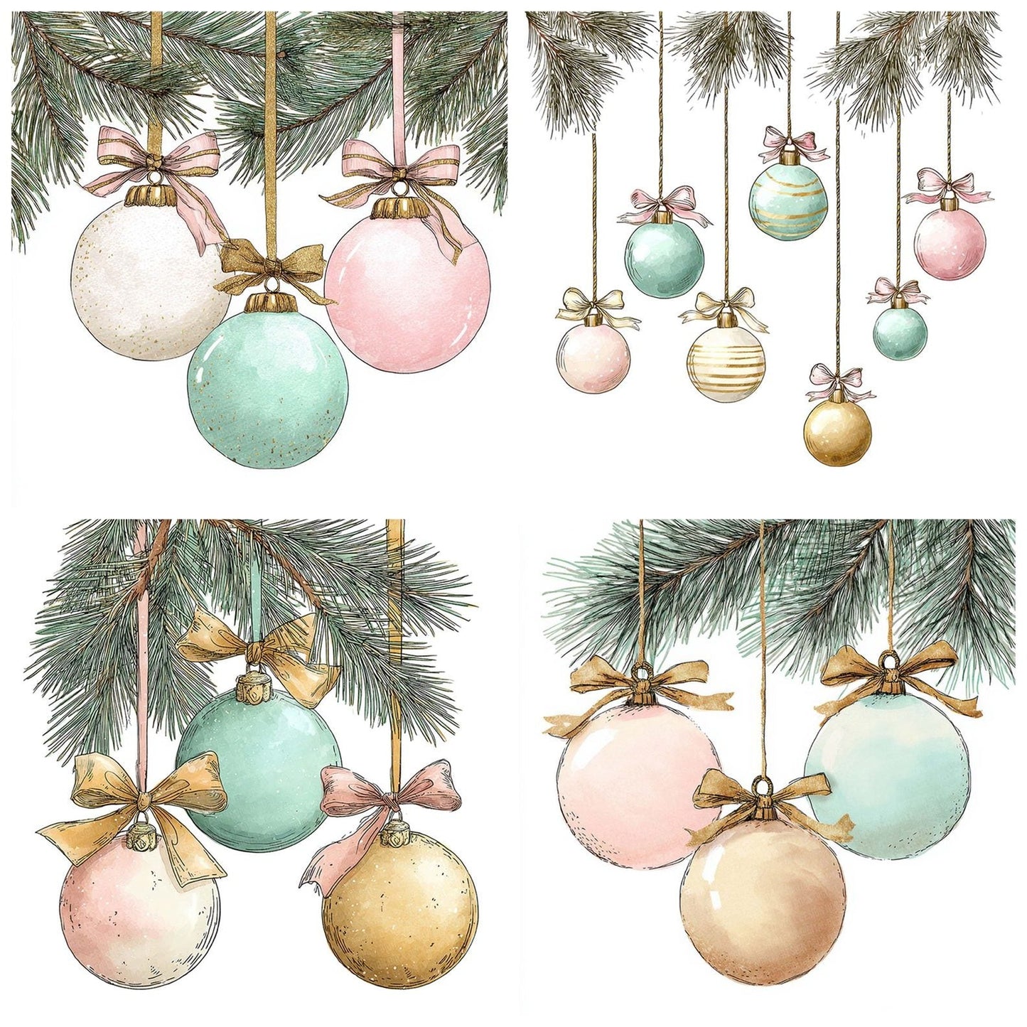 Pastel Pine Baubles Clipart Set (DDD006257)