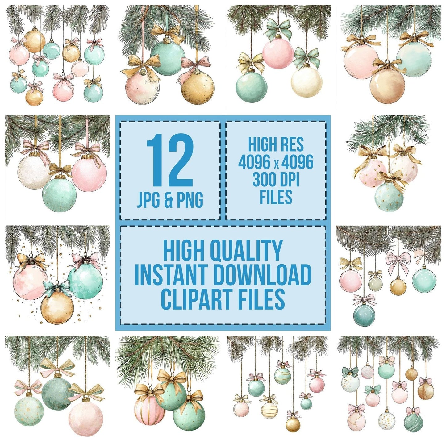 Pastel Pine Baubles Clipart Set (DDD006257)