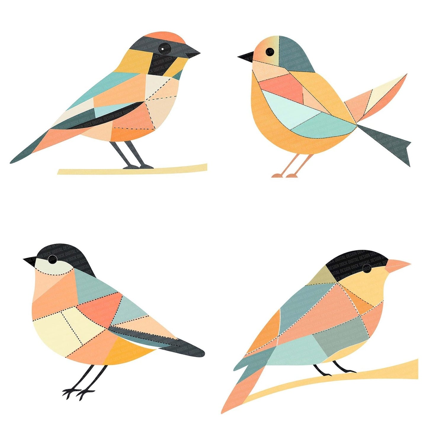 Patchwork Bird Pastels Clipart Set (DDD006260)